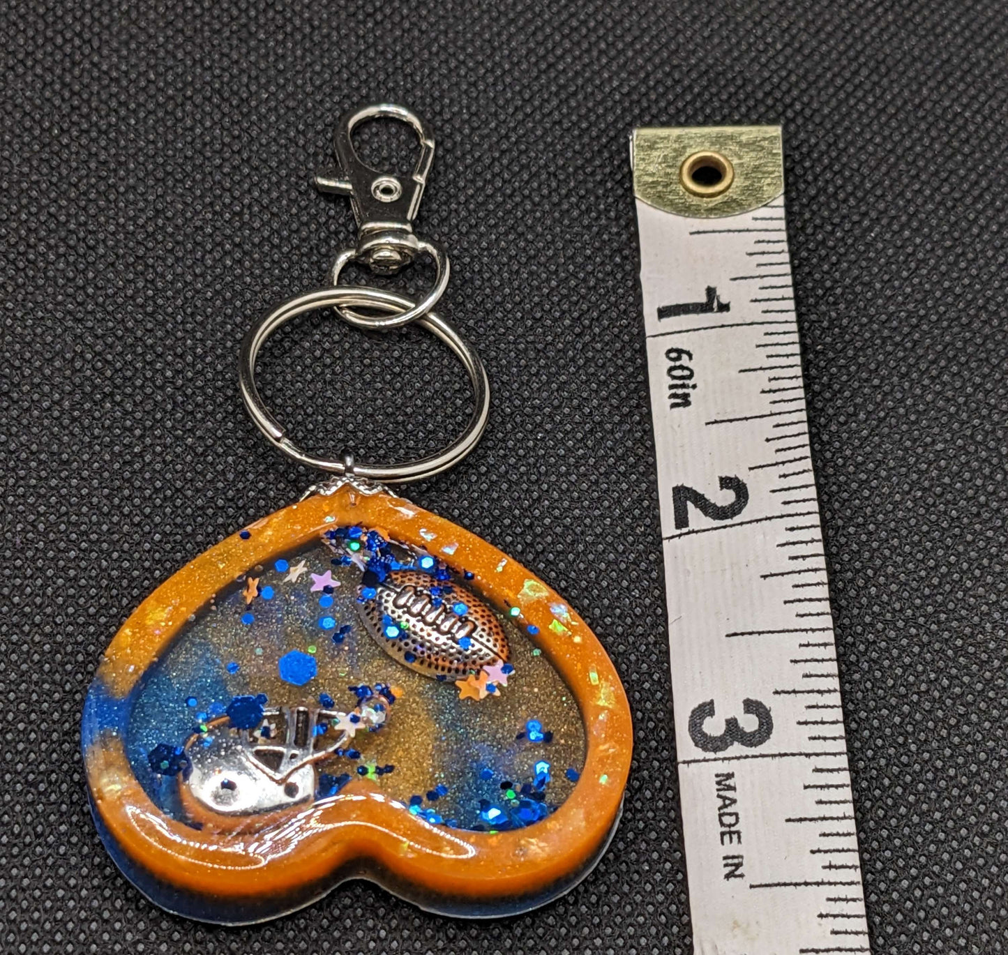 Blue & Orange Football heart Shaker Keychain - Keychain