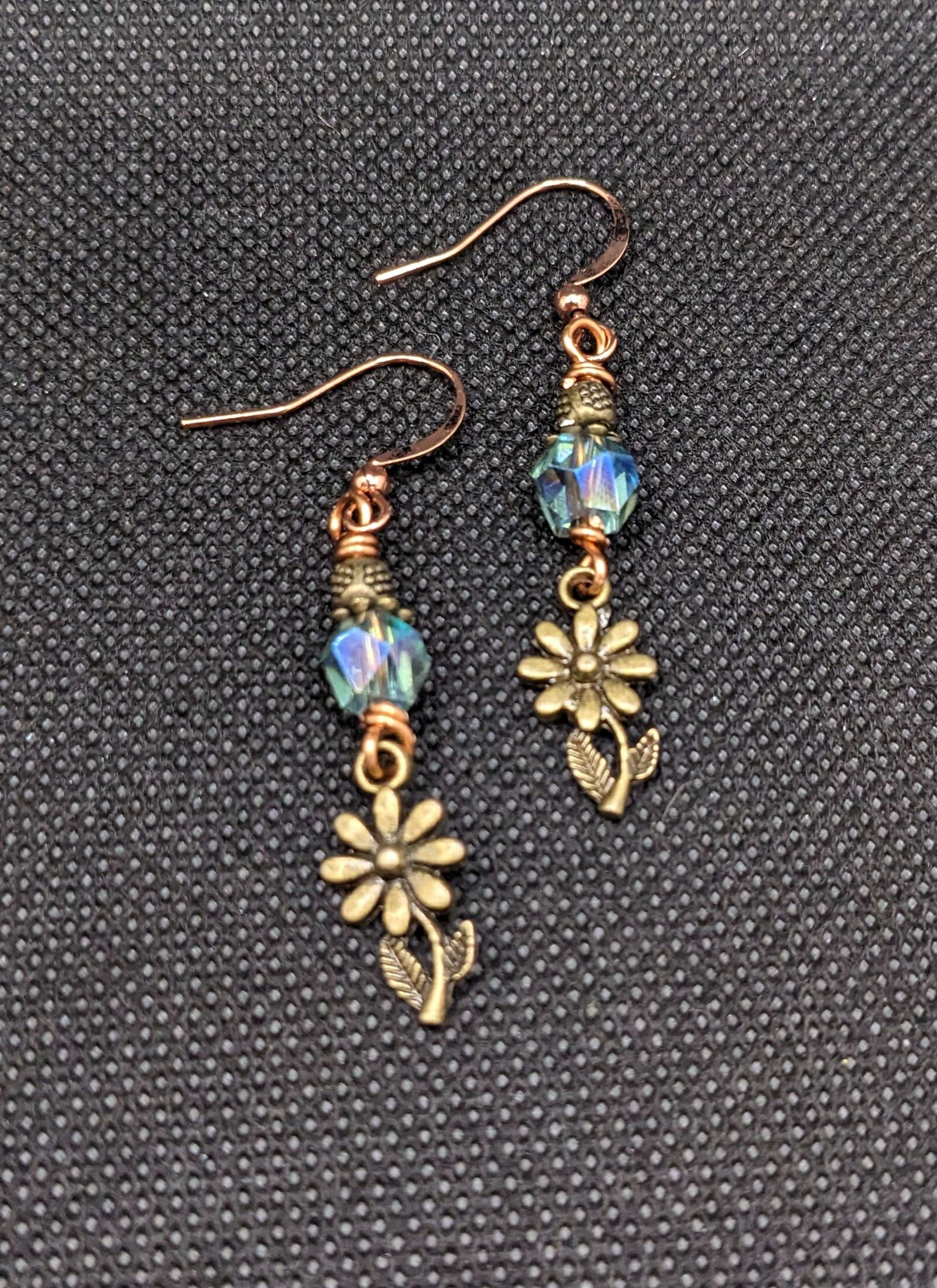 Antique Blue & gold flower Earrings - Earrings