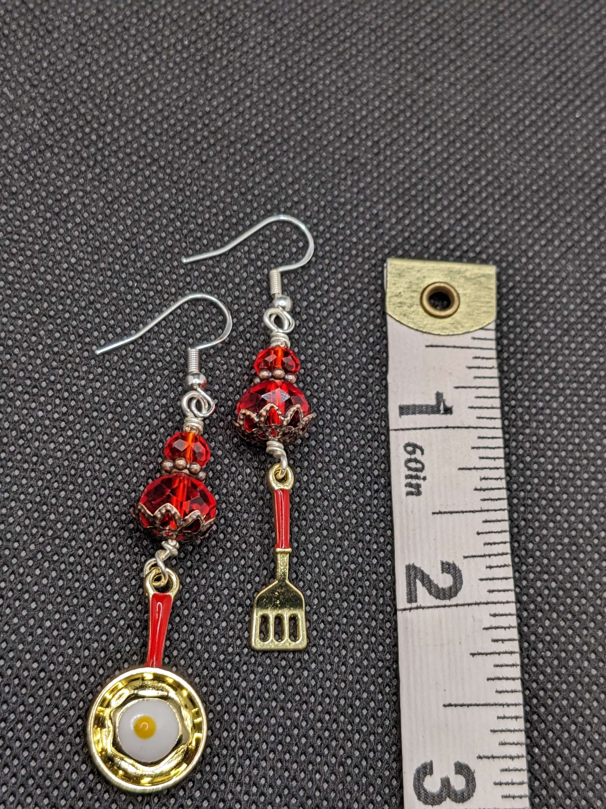 Red Crystals & Fried Egg Earrings - Earrings