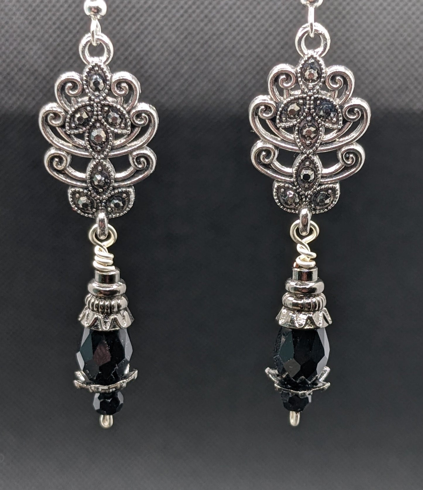 Hematite & Black Crystal Earrings - Earrings