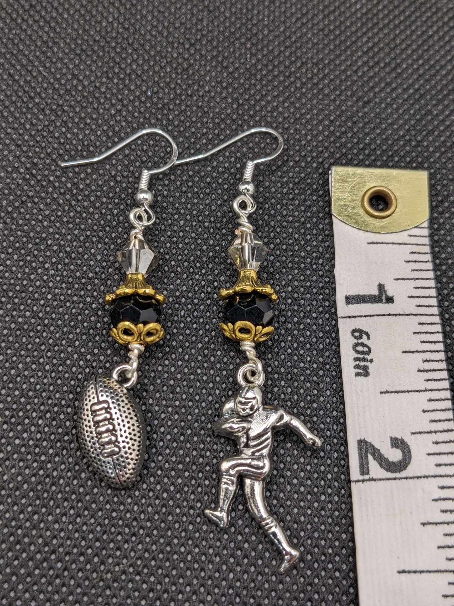 Football black, gold & silver crystal Earrings - Earrings