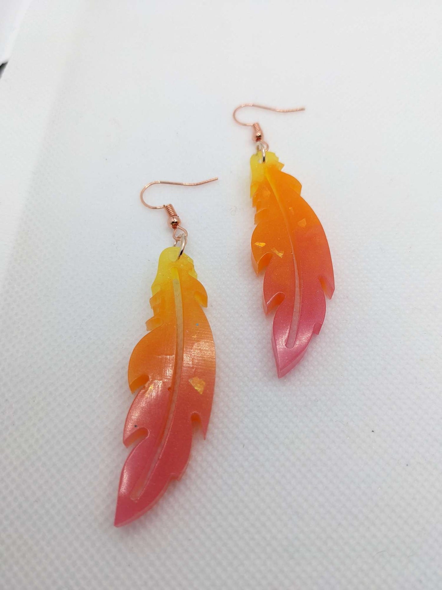 Yellow, Orange & Pink Feather Earrings - Earrings