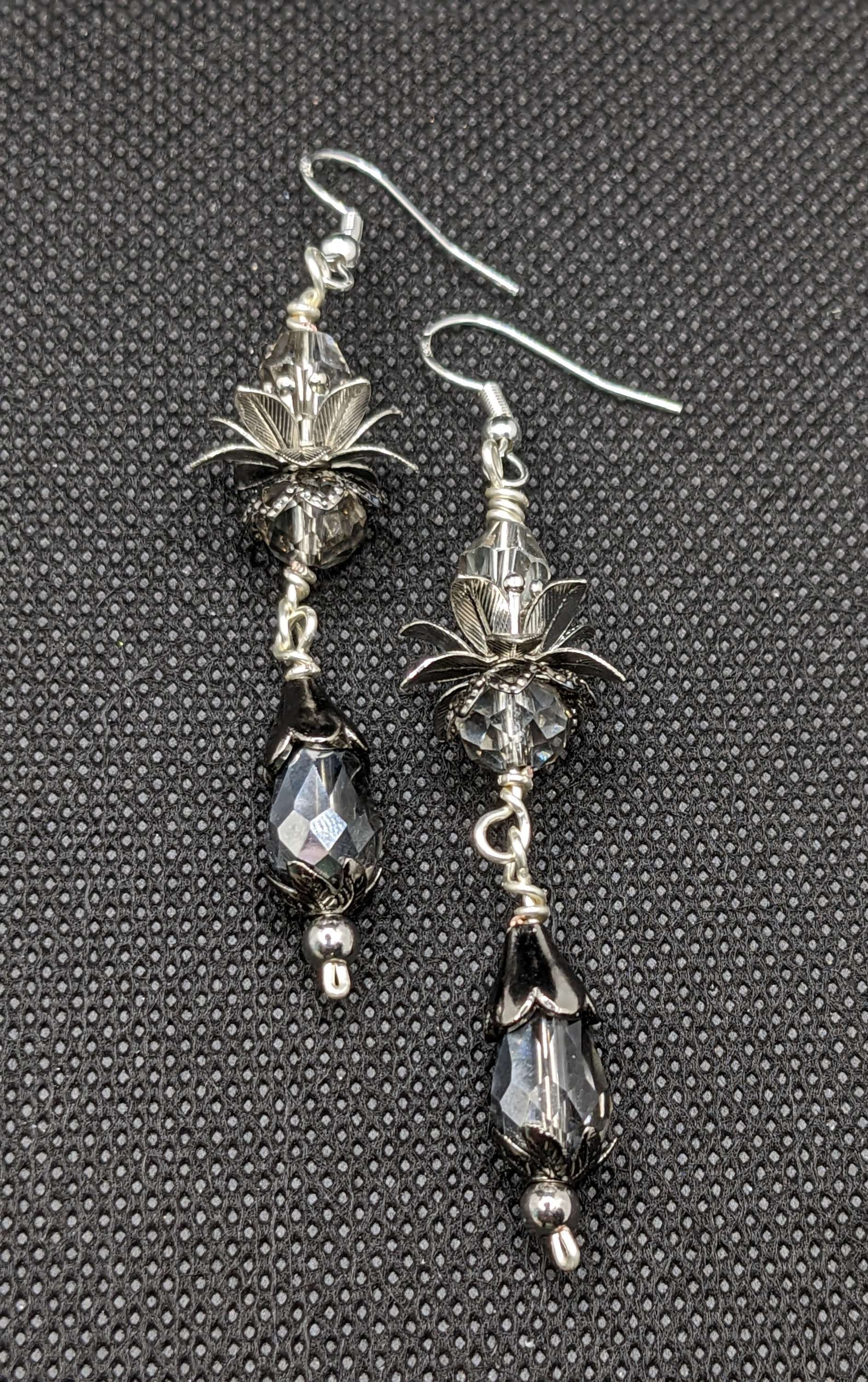 Silver Flower & Crystal Earrings - Earrings