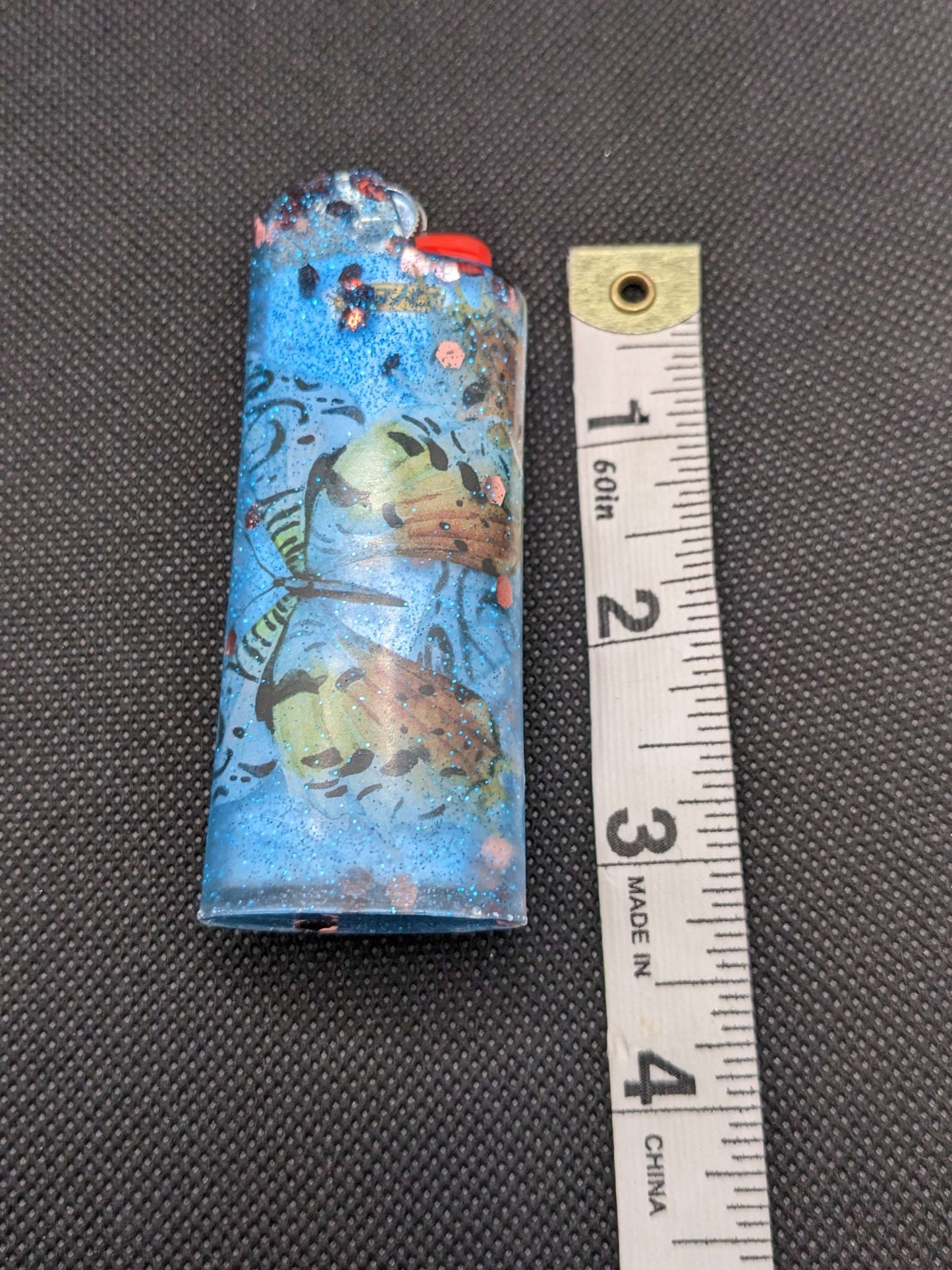 Turquoise & Rose gold Butterfly Lighter Cover - Keychain