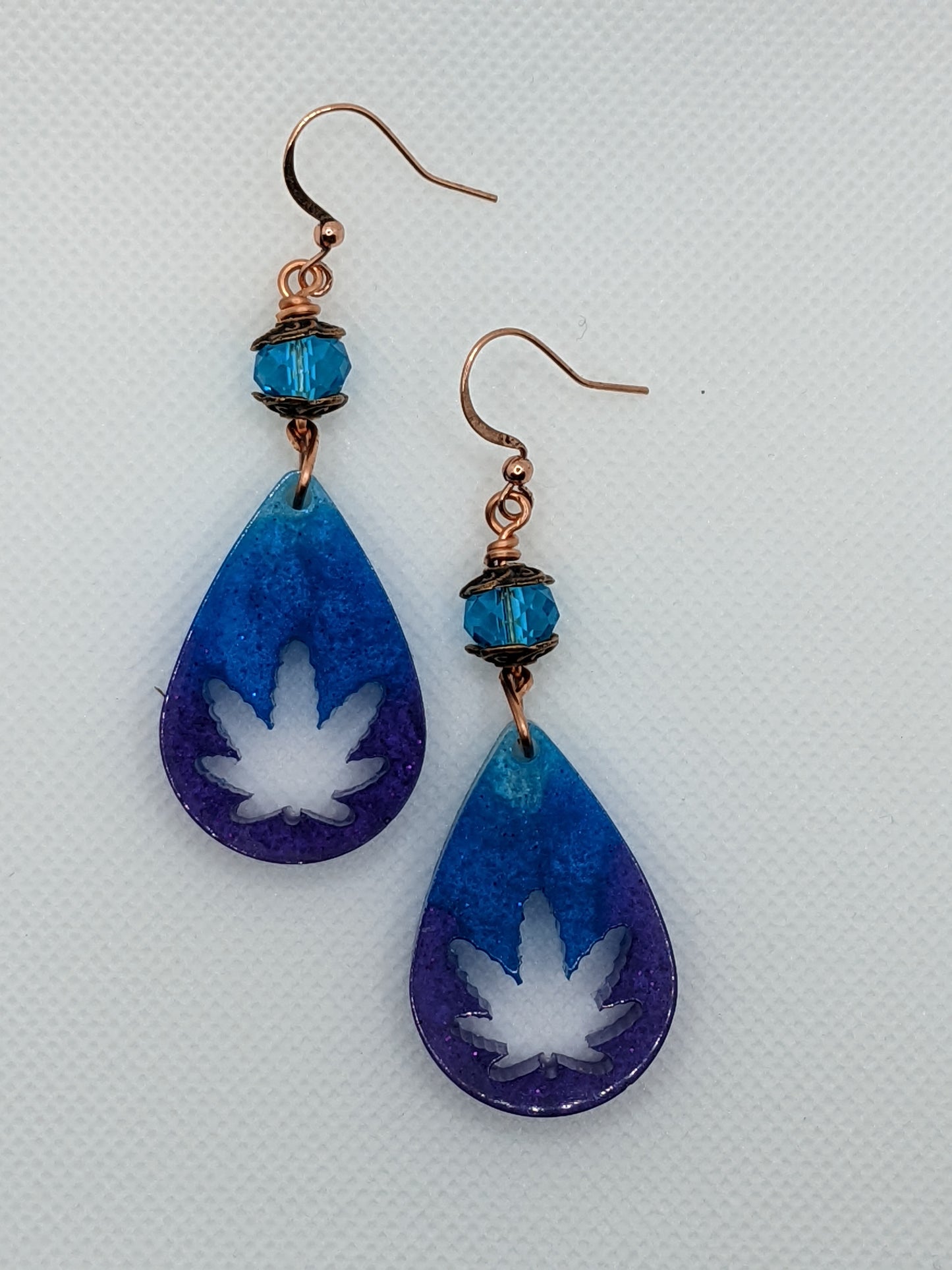 Purple & Blue Teardrop Leaf Earrings - Earrings