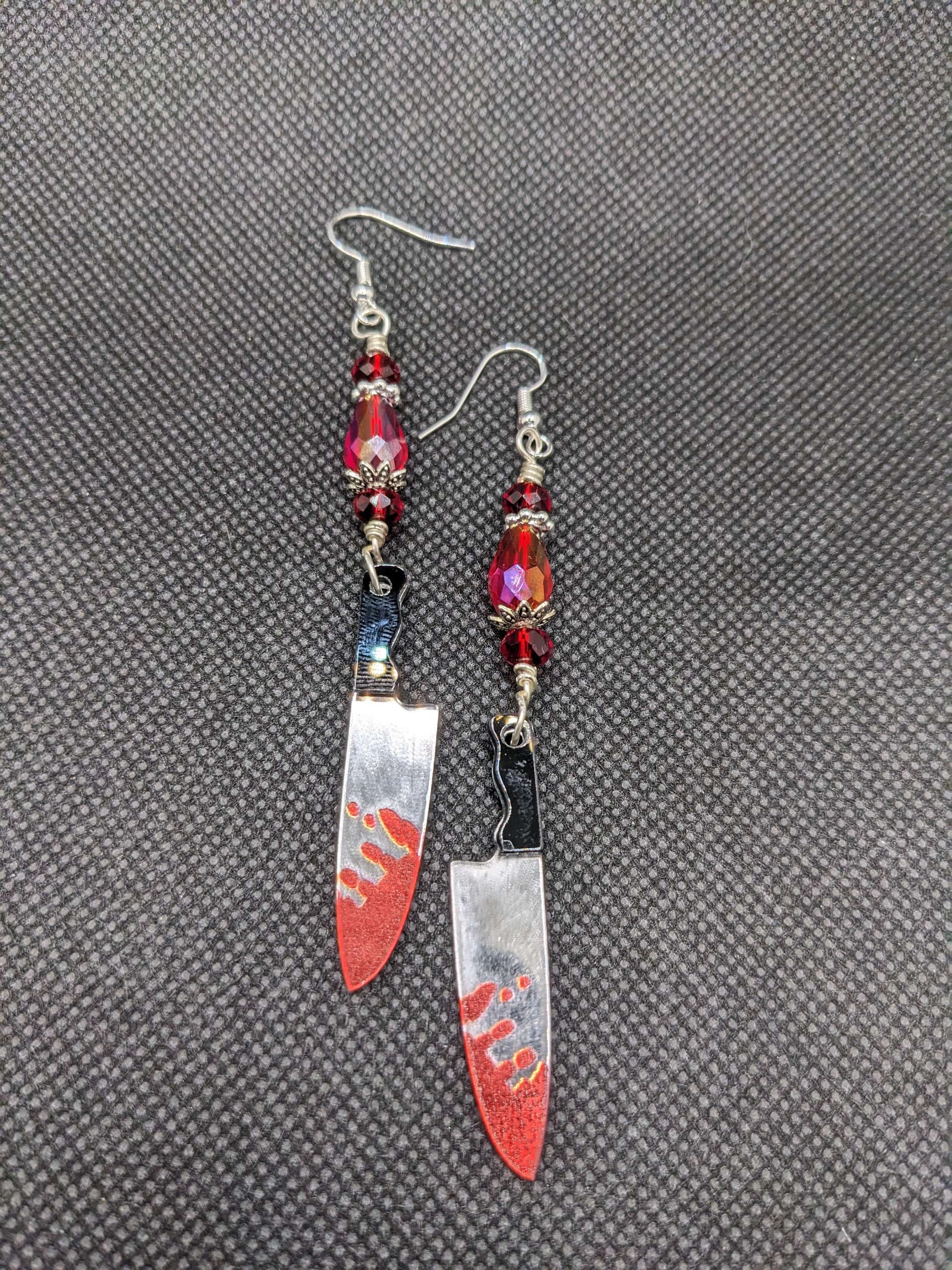 Red Crystals & butcher knife Earrings - Earrings