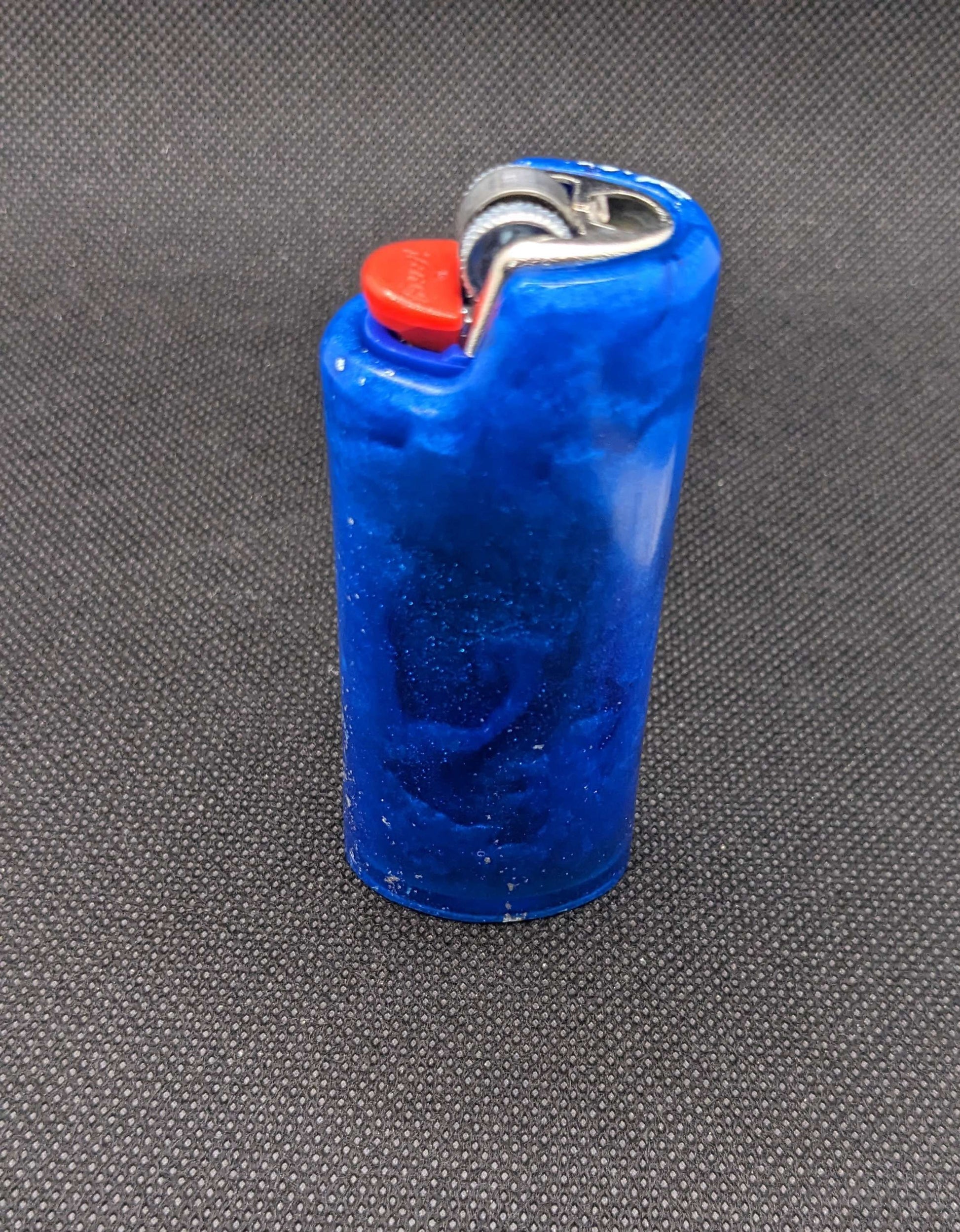 Blue & silver flake lighter cover - Keychain