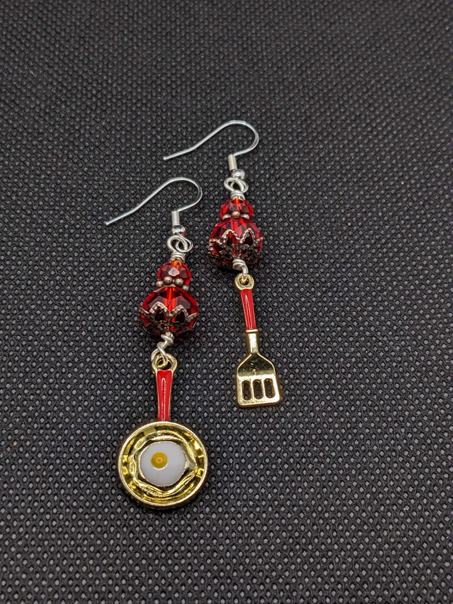 Red Crystals & Fried Egg Earrings - Earrings