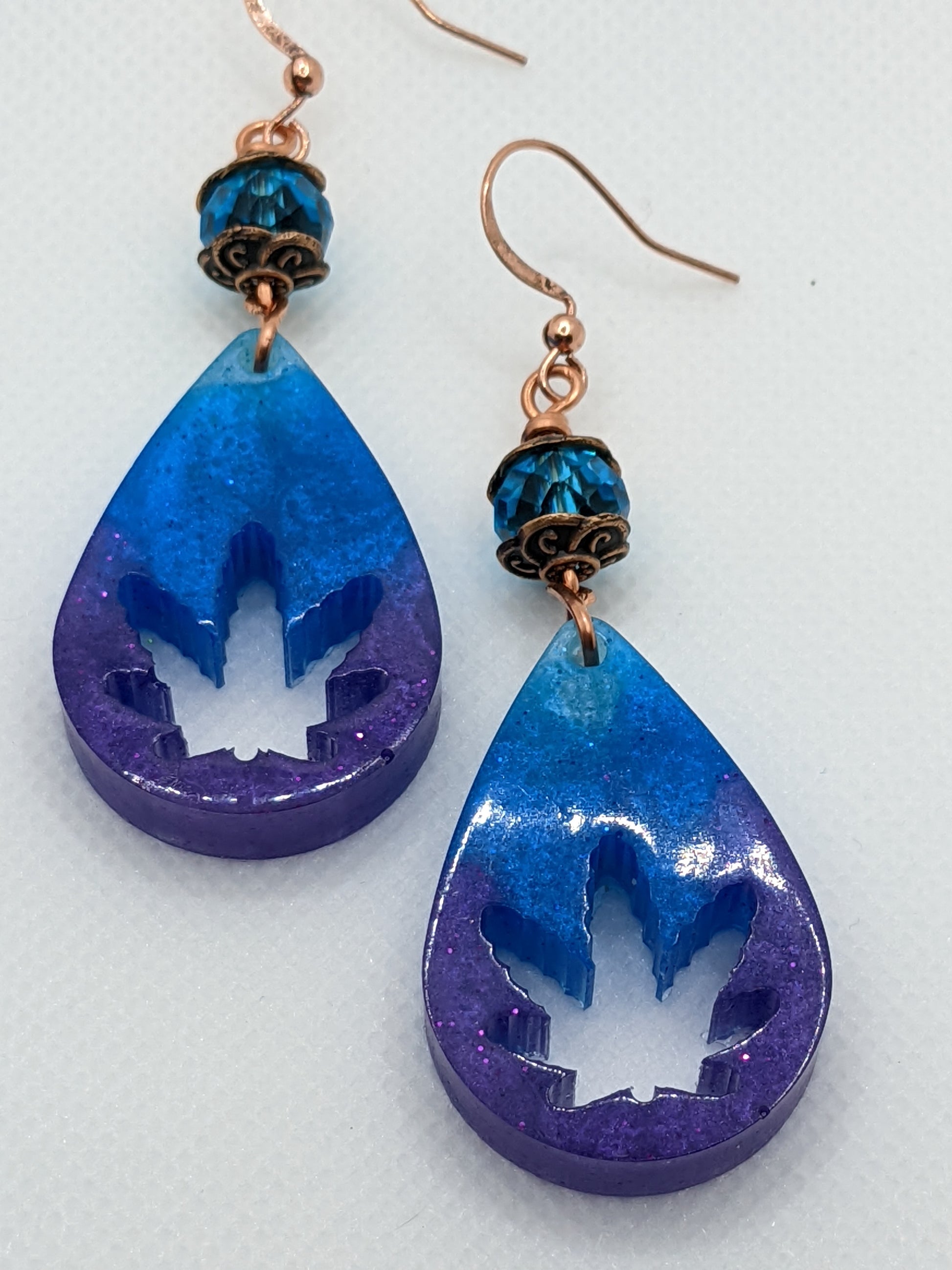 Purple & Blue Teardrop Leaf Earrings - Earrings