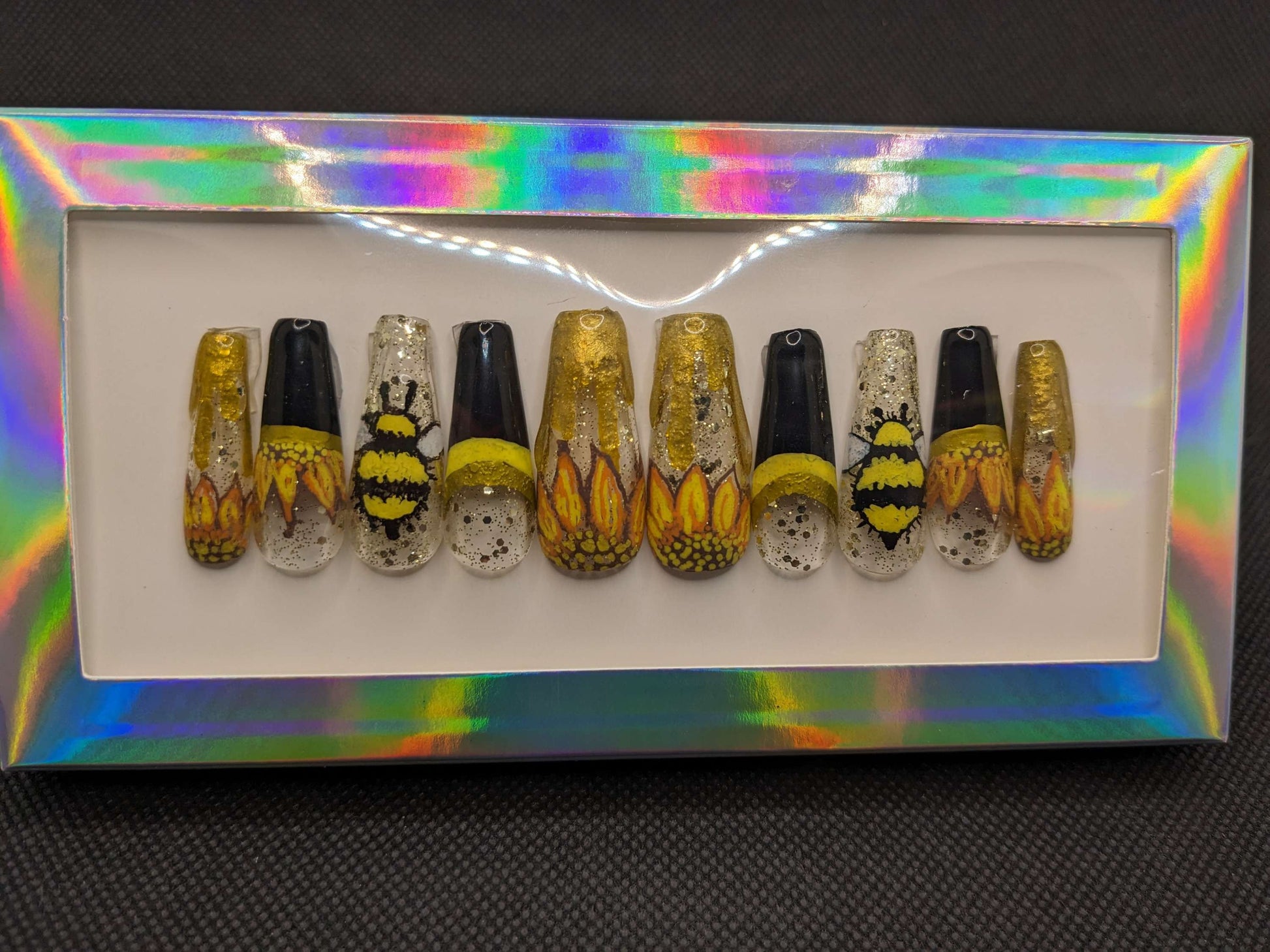 Coffin Honey Bee Nails Glue on - Keychain