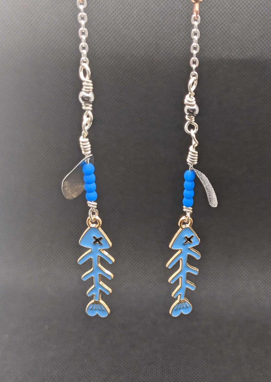 Bonefish on Neon blue Spinner Earrings - Earrings