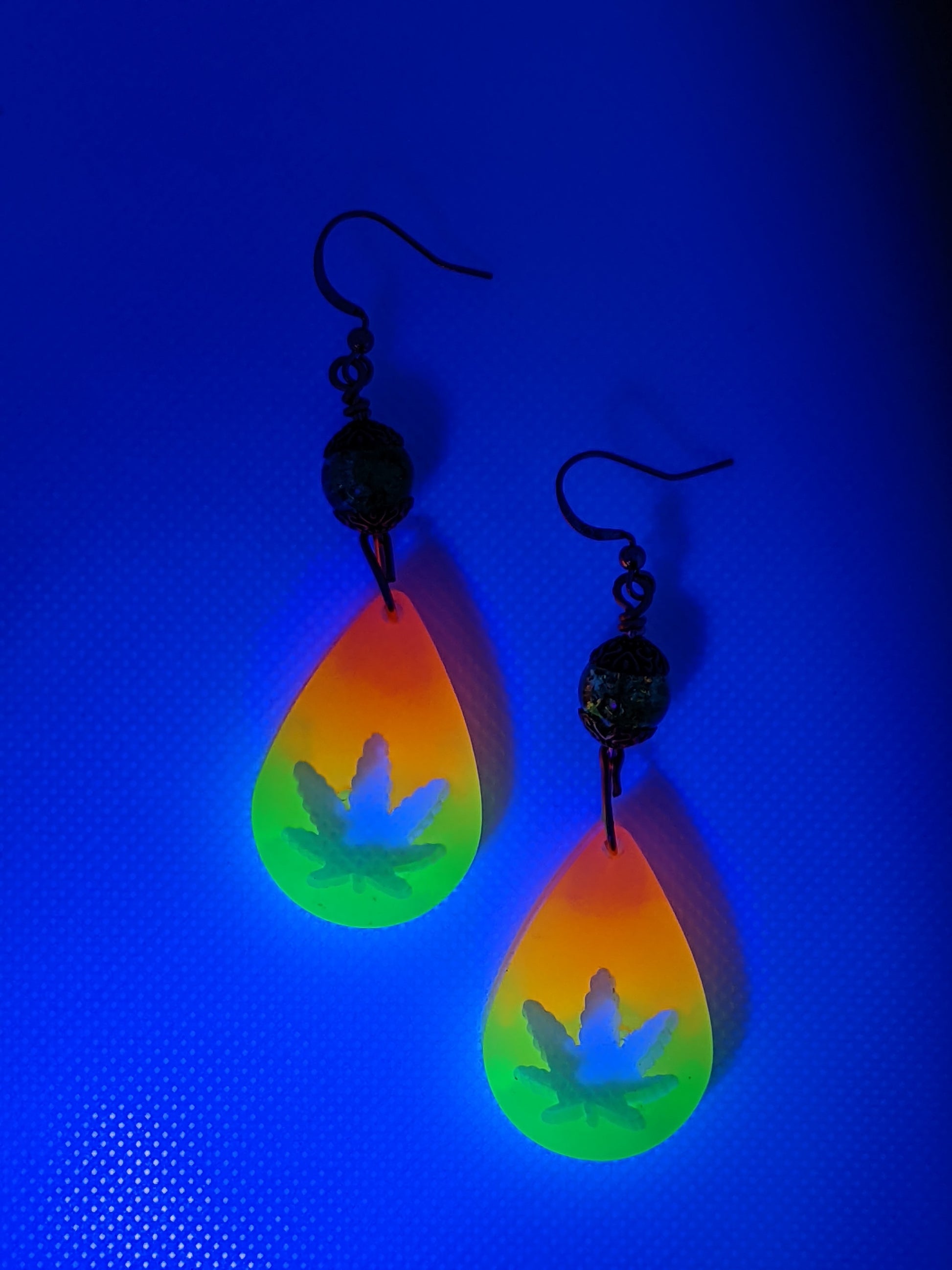 Orange, Yellow &  Green Teardrop Leaf Earrings - Earrings