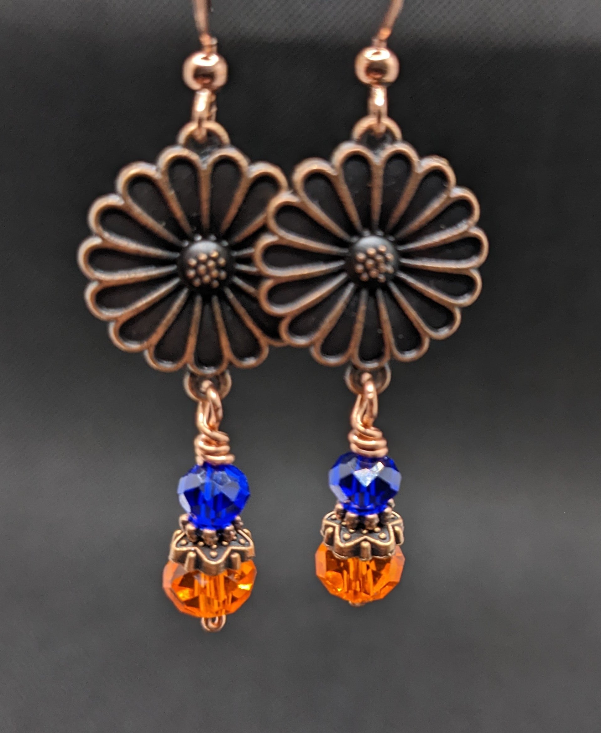 Blue & Orange Daisy Earrings - Earrings