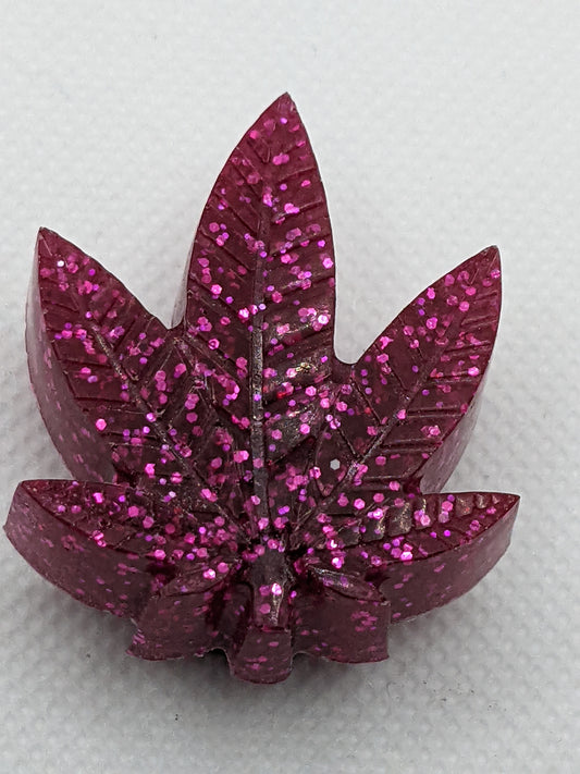 Pink Glitter Leaf Magnets - Keychain