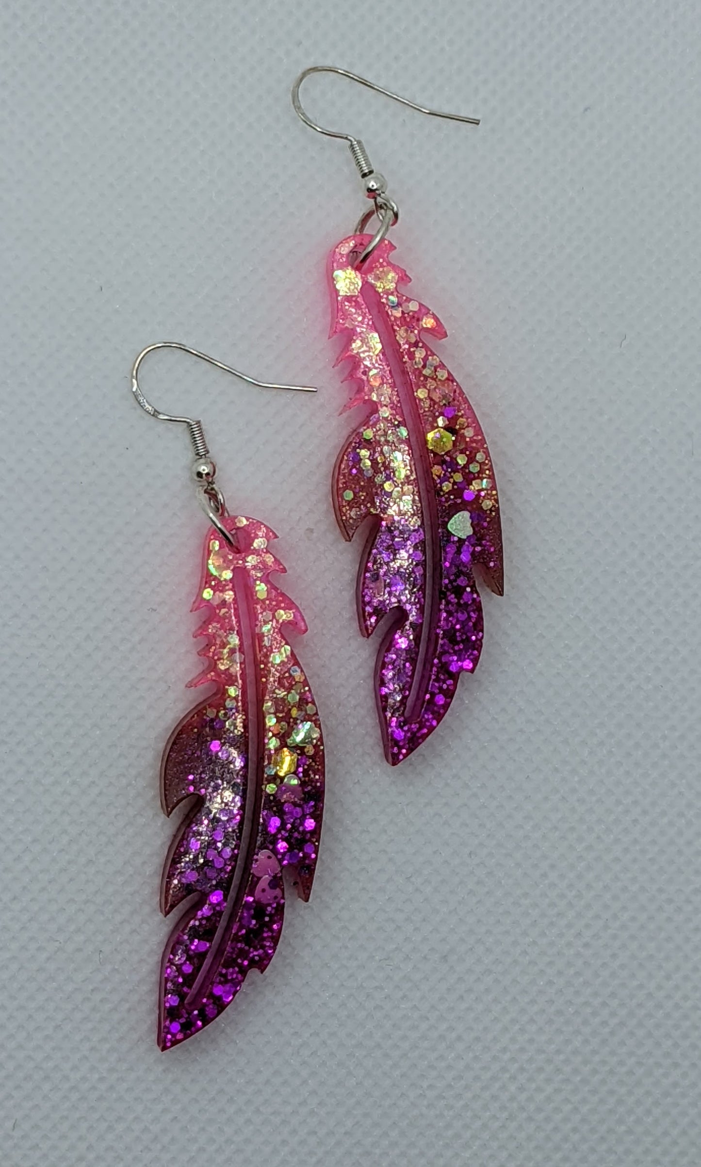 Pink & Purple Glitter Feather Earrings - Earrings