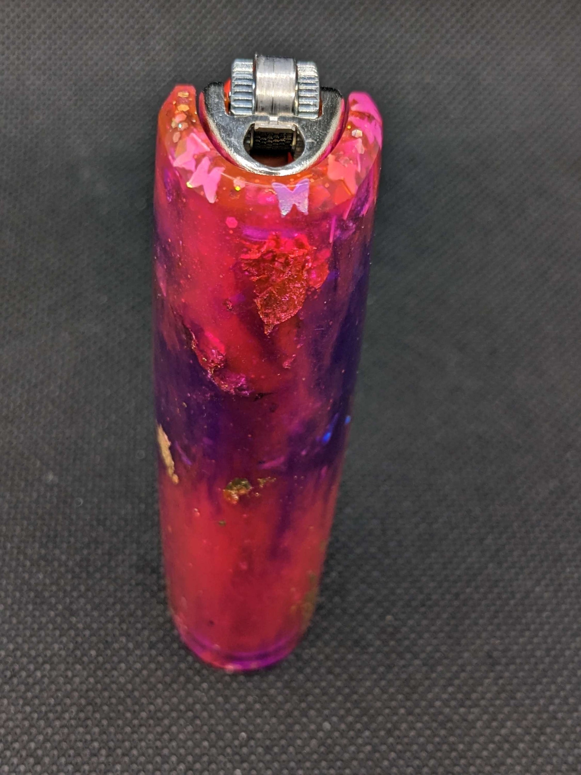 Purple, pink & gold flake lighter cover - Keychain