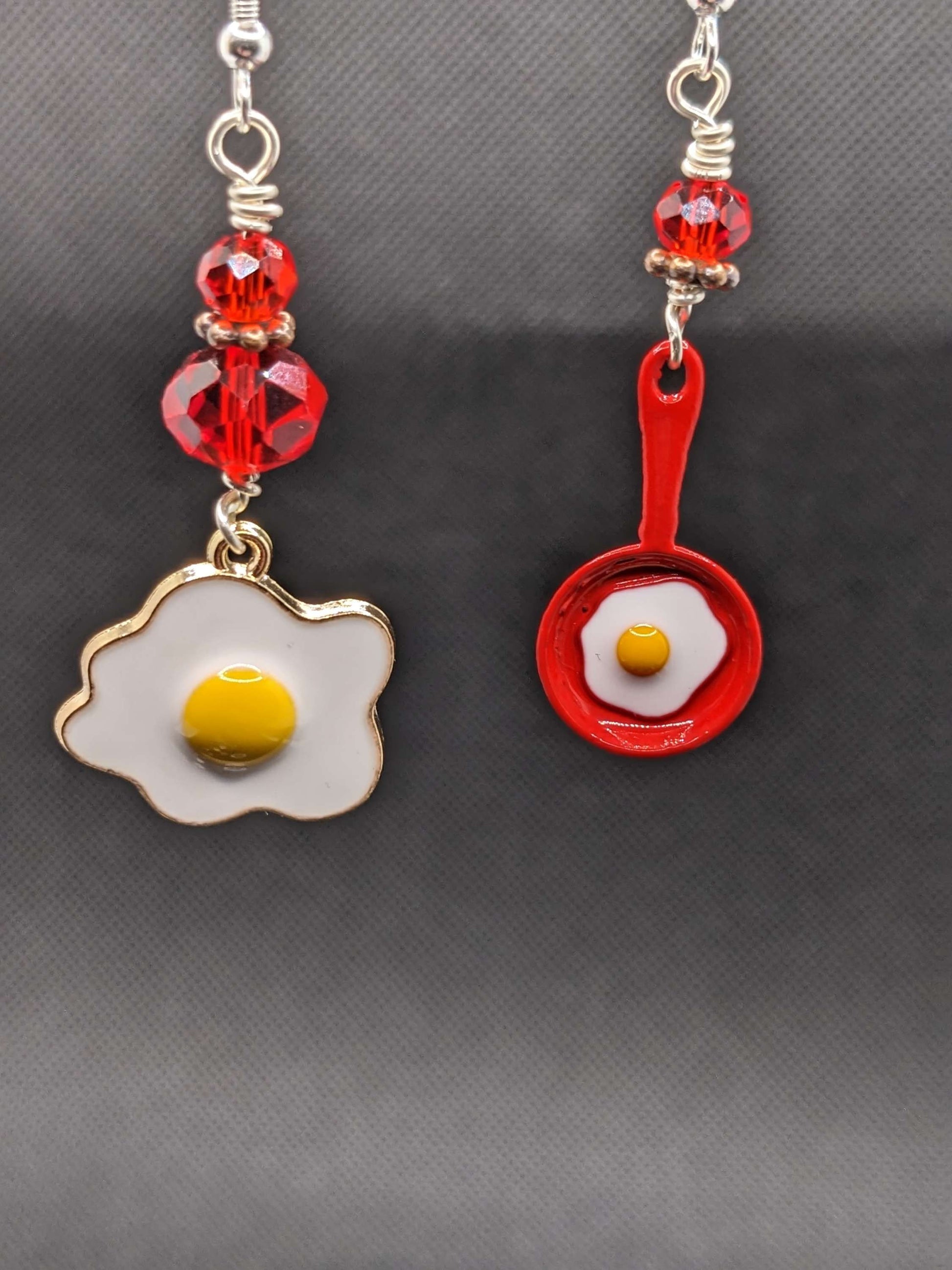 Red Crystals & Fried Egg Earrings - Earrings