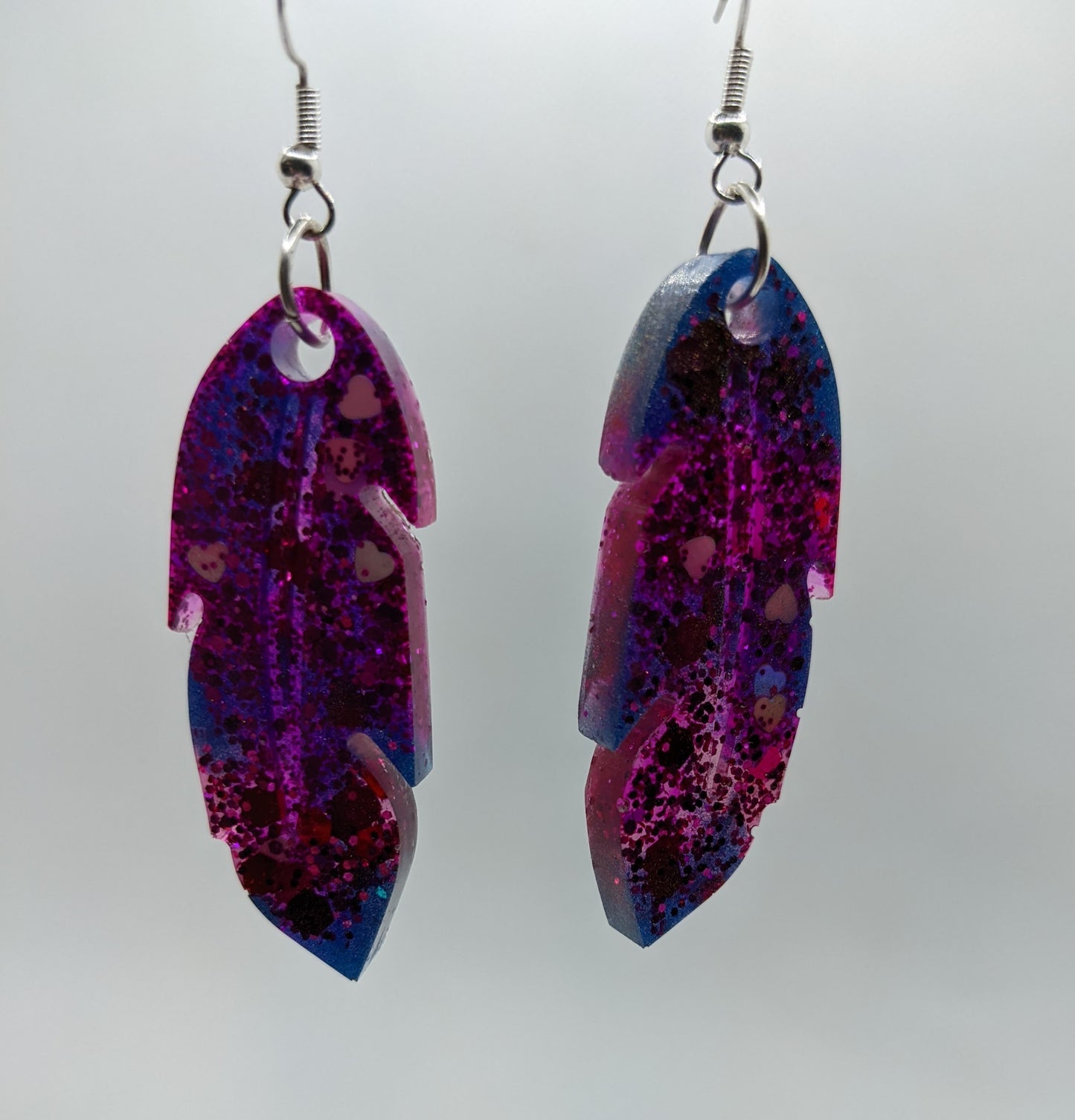 Dark Pink & Purple Glitter Feather Earrings - Earrings