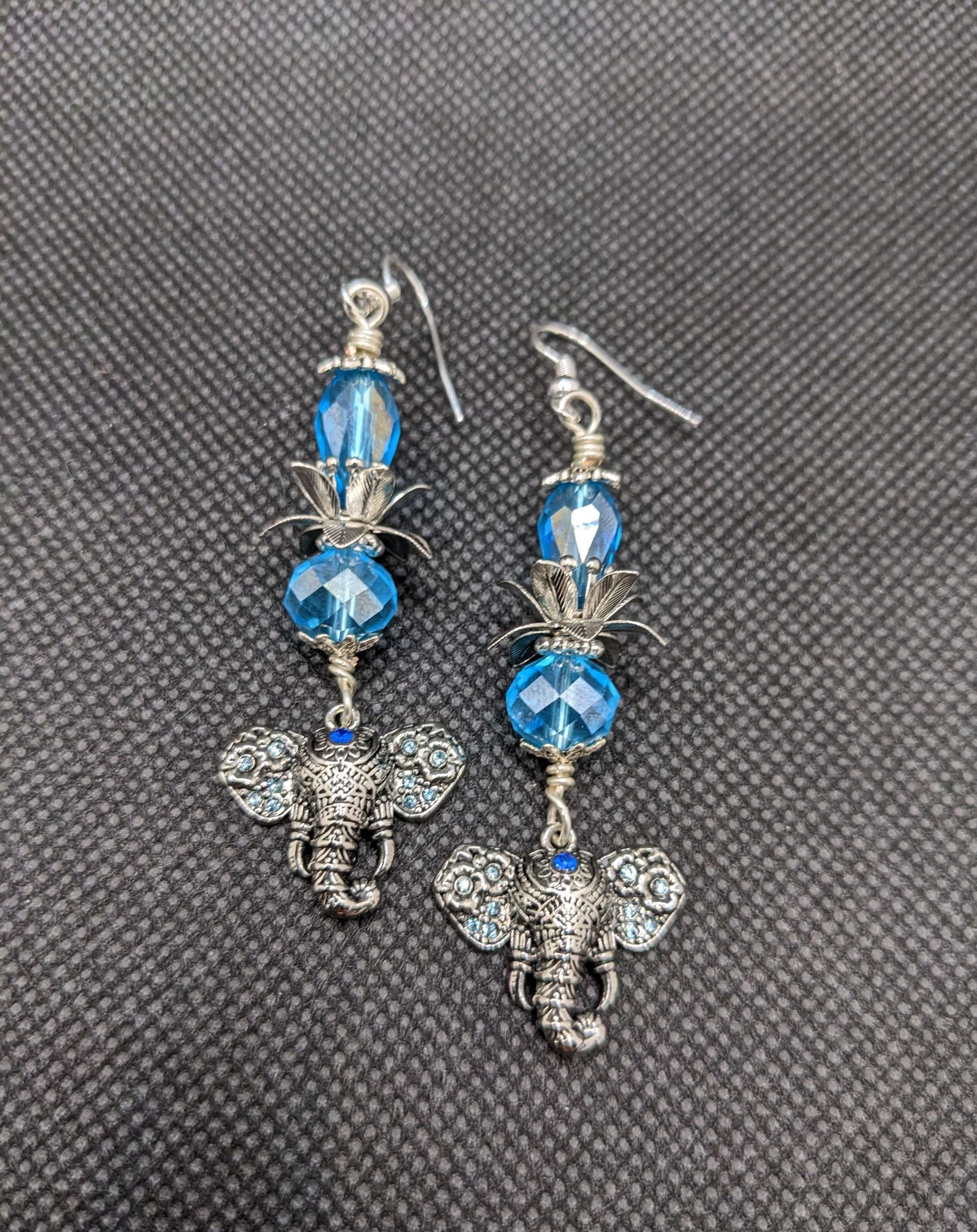 Aquamarine Elephant Earrings - Earrings