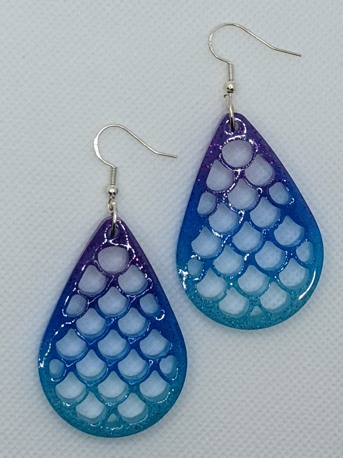 Purple, Blue & Teal Fishnet Teardrop Earrings - Earrings