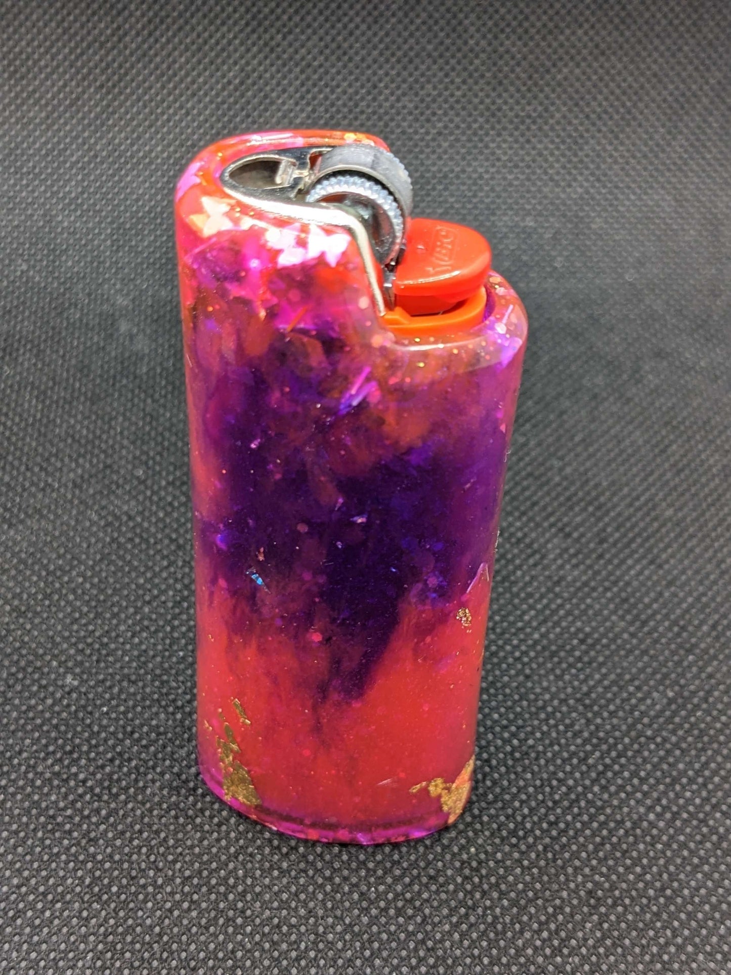 Purple, pink & gold flake lighter cover - Keychain