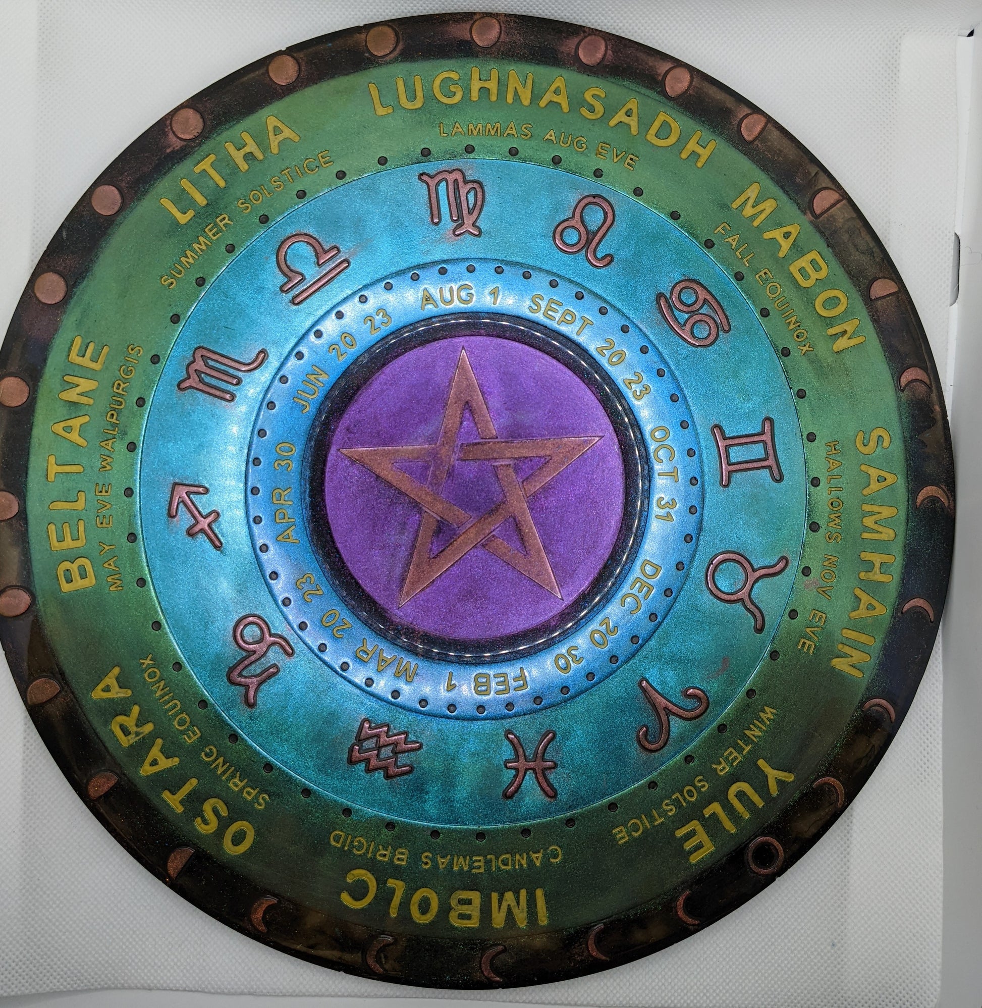 Chameleon Colored Pagan Wheel Calendar - Keychain