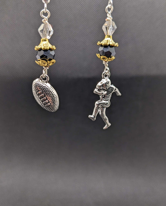 Football black, gold & silver crystal Earrings - Earrings