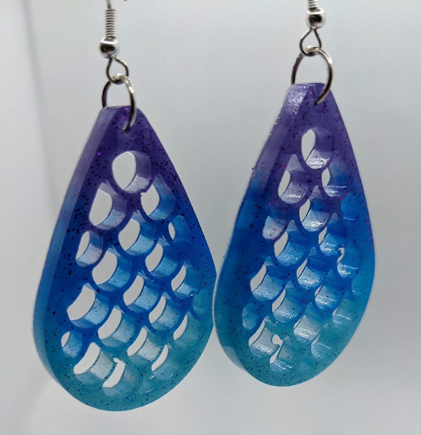 Purple, Blue & Teal Fishnet Teardrop Earrings - Earrings