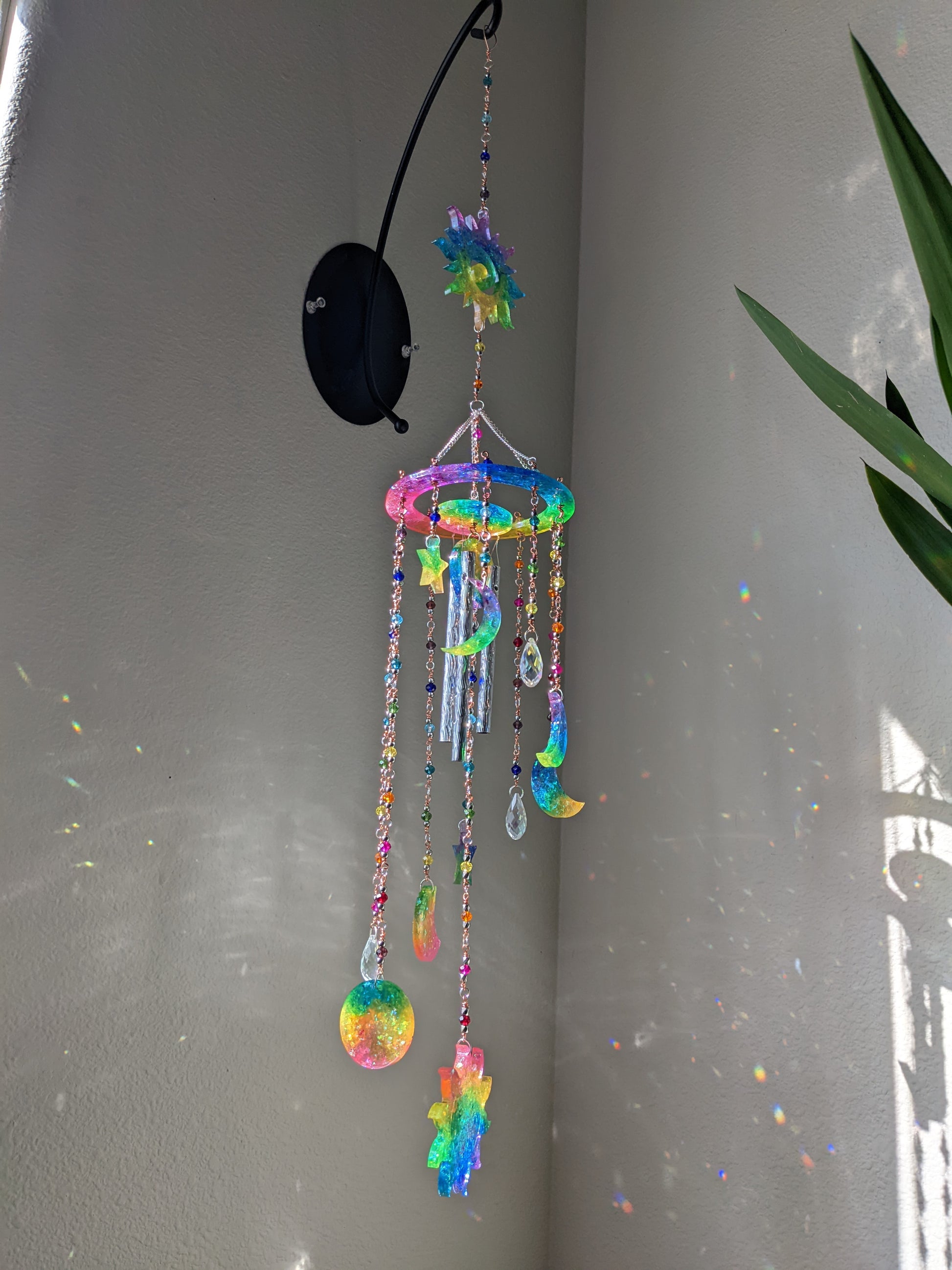 Rainbow Sun & Moon Windchime Suncatcher - Keychain