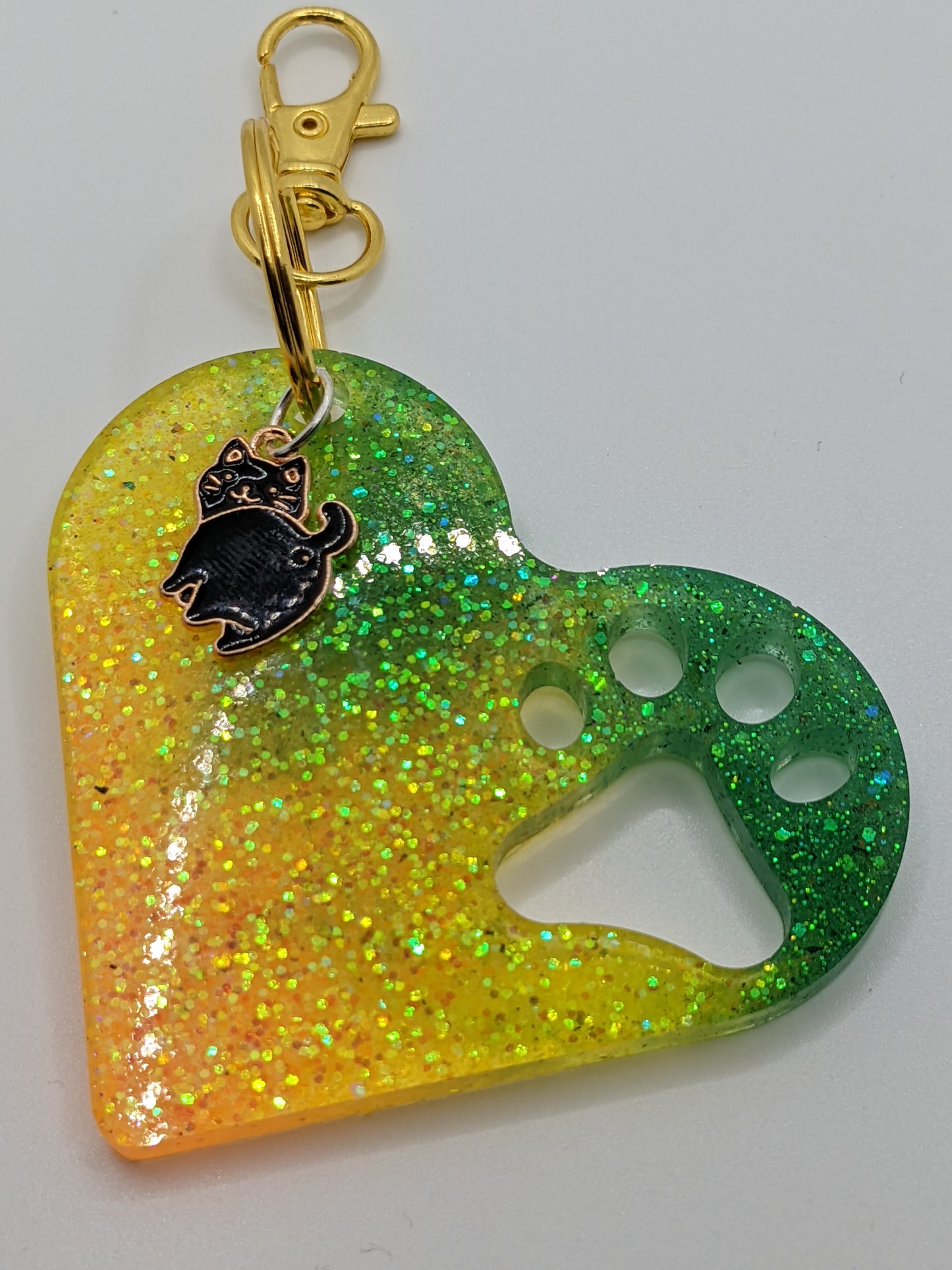 Green, Orange & Yellow Paw Prints on My Heart Keychain - Keychain