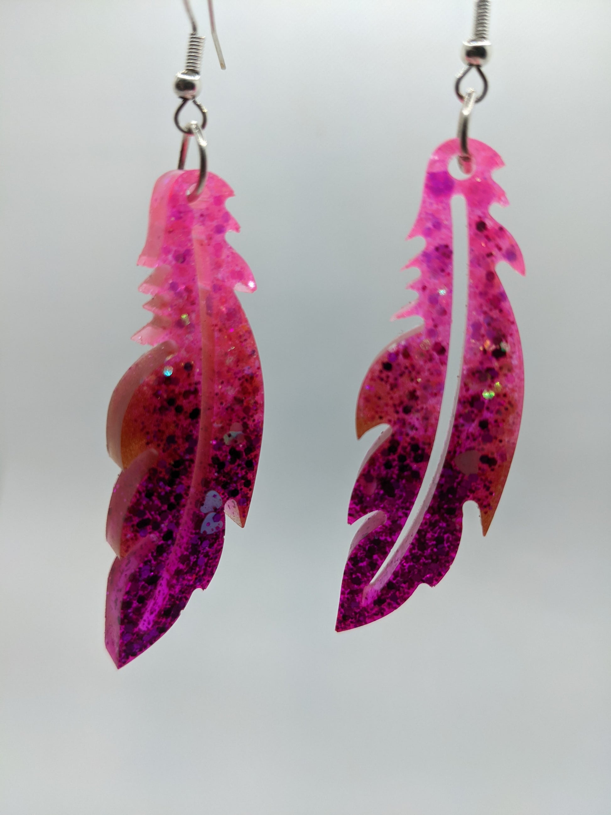 Pink & Purple Glitter Feather Earrings - Earrings