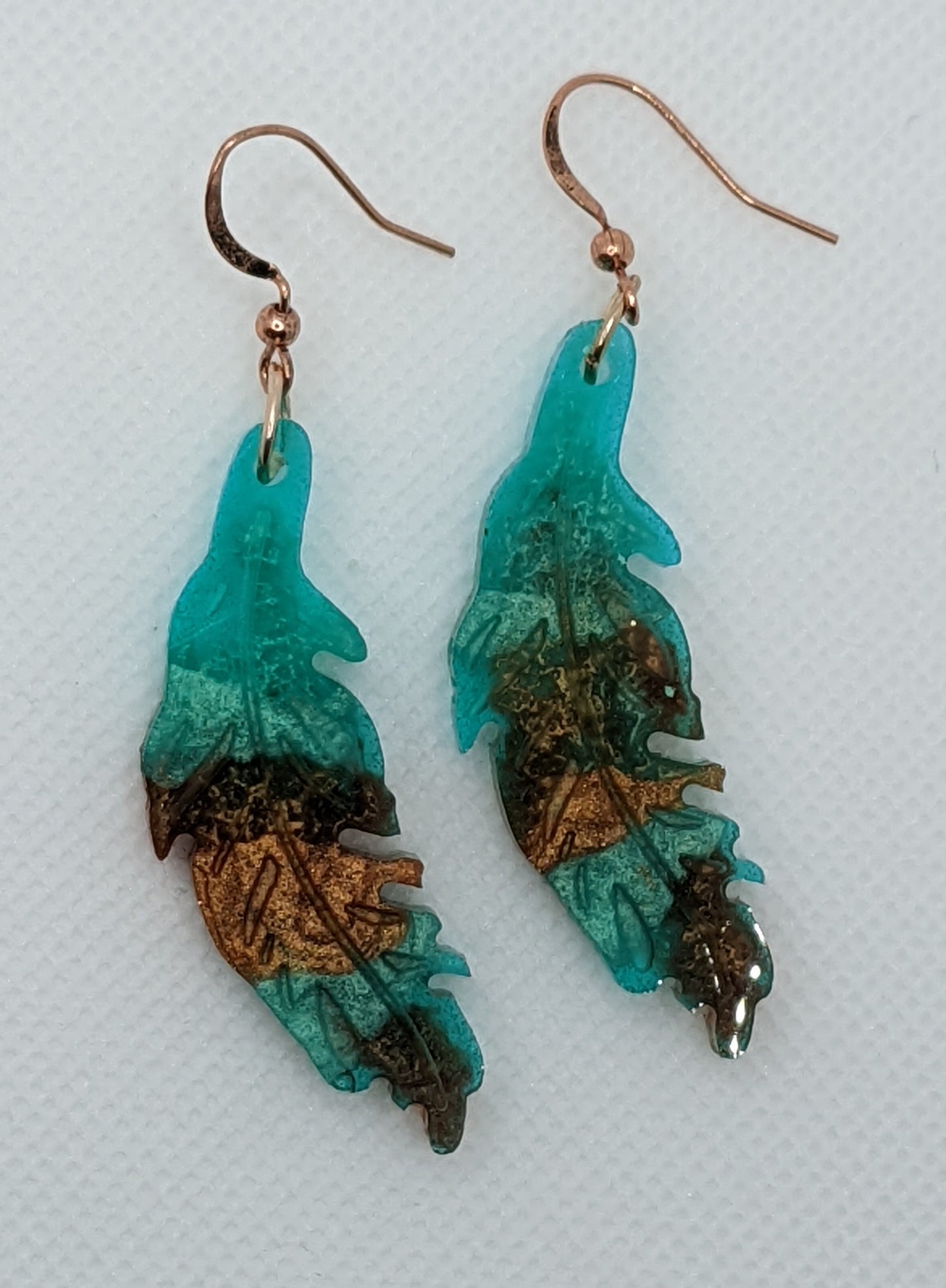 Teal, Turquoise & Copper Feather Earrings - Earrings