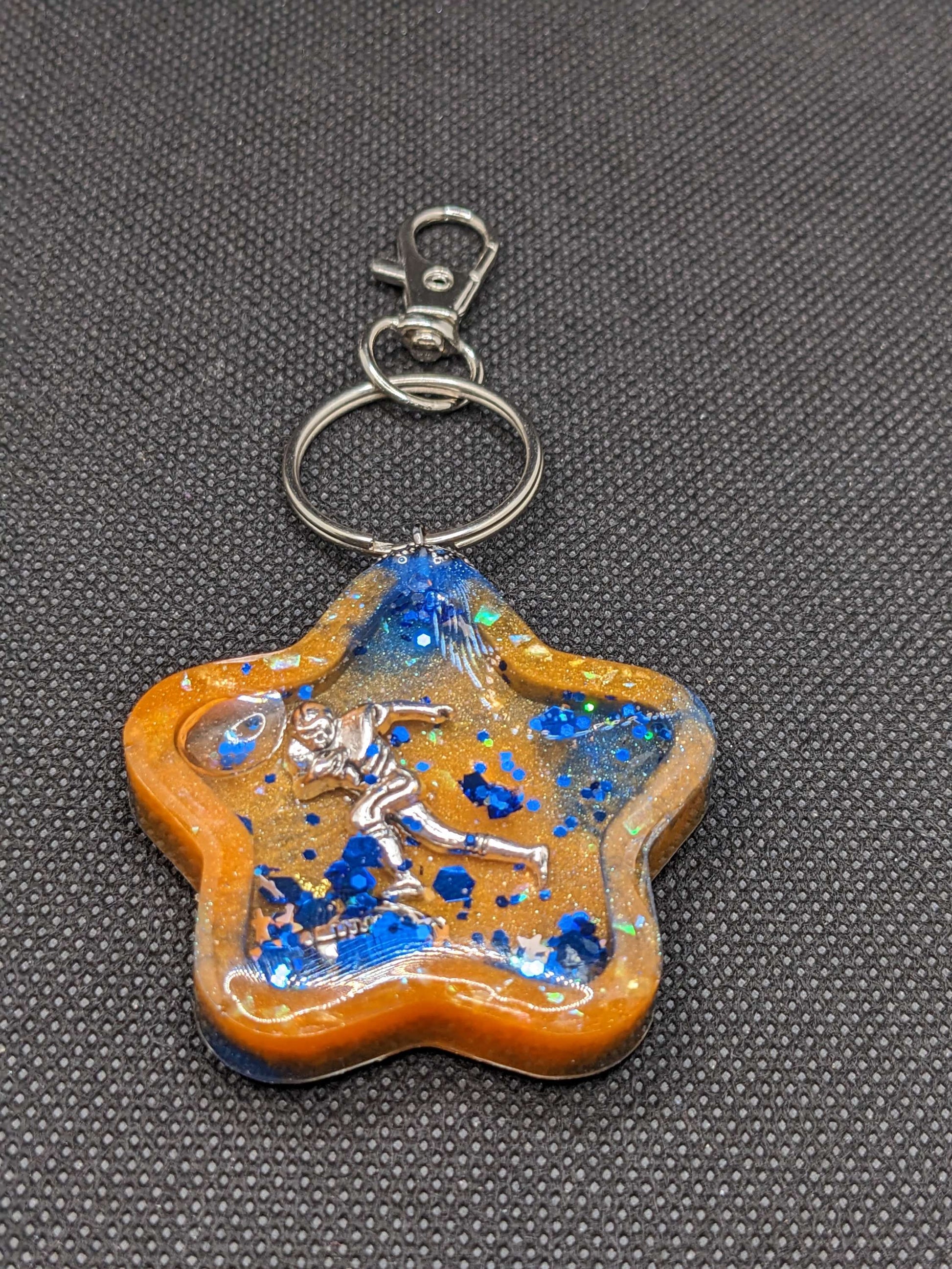 Blue & Orange Football star Shaker Keychain - Keychain