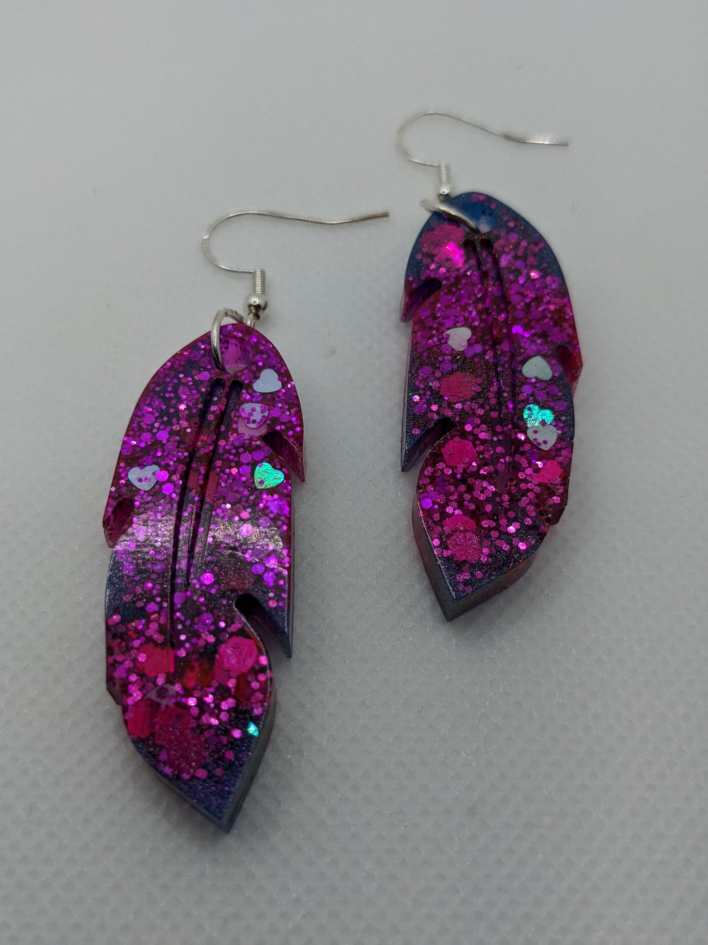 Dark Pink & Purple Glitter Feather Earrings - Earrings