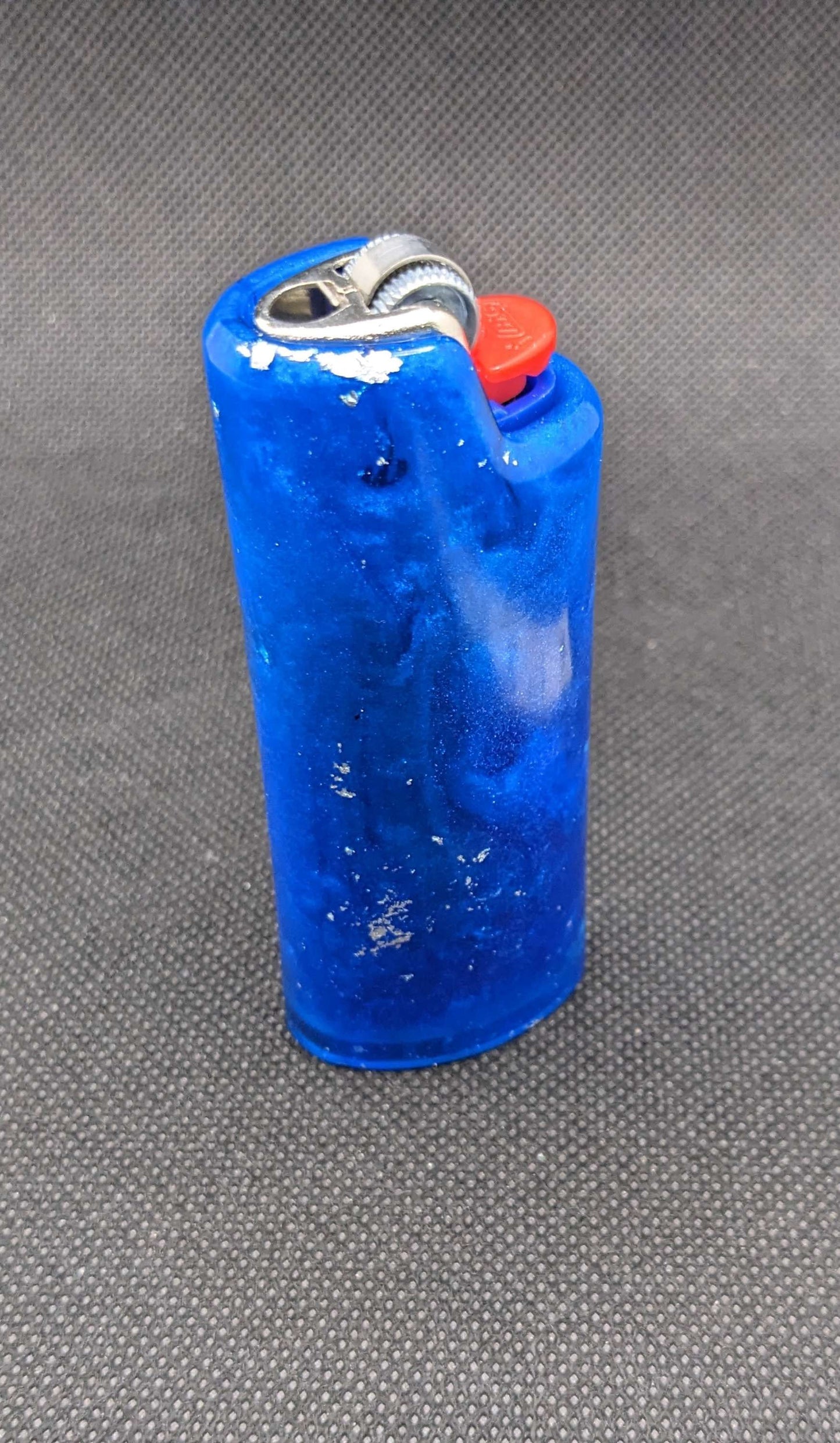 Blue & silver flake lighter cover - Keychain