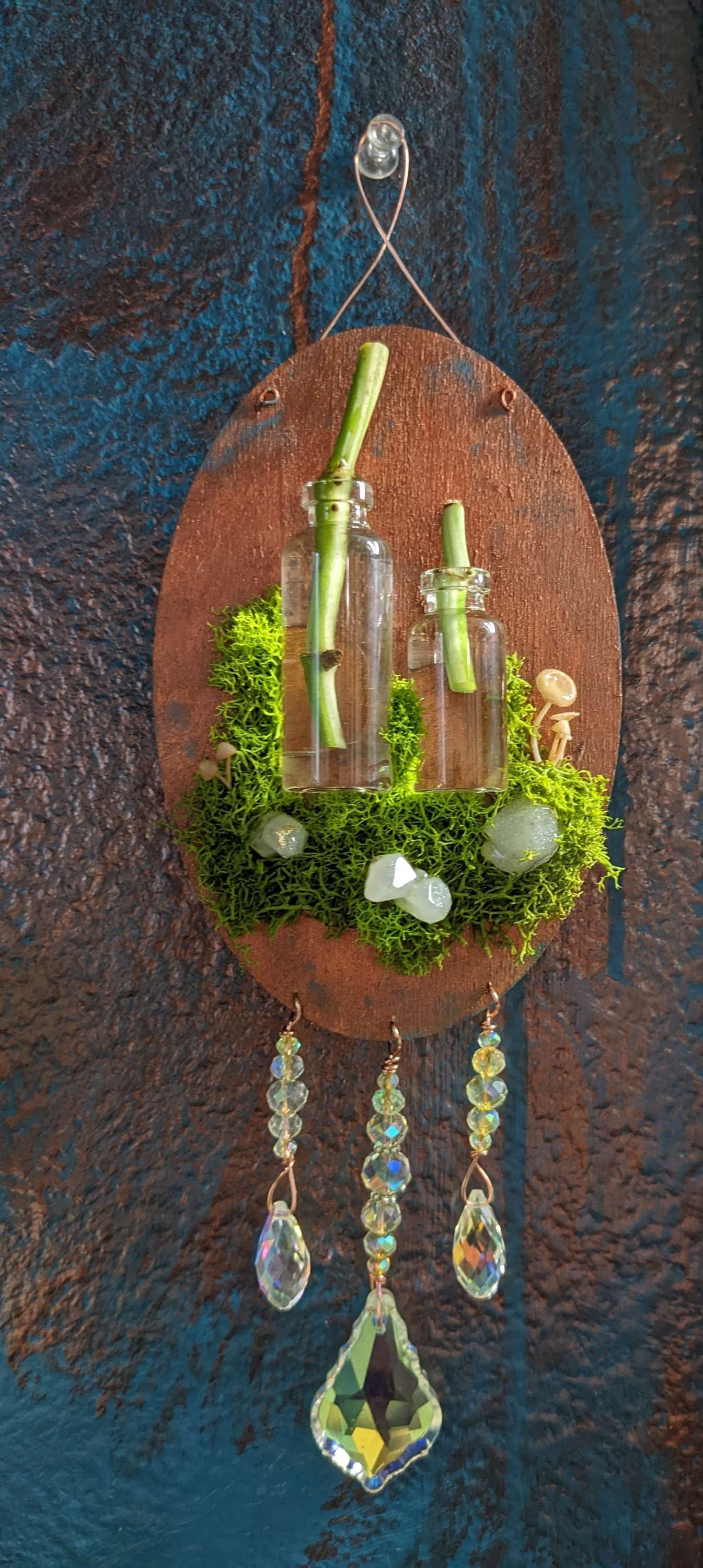 Mossy crystal Sun catcher & Succulent Propagator - Keychain