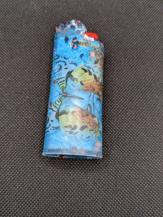 Turquoise & Rose gold Butterfly Lighter Cover - Keychain