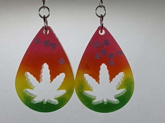 Rainbow Sherbet Teardrop Leaf Cutout Earrings - Earrings