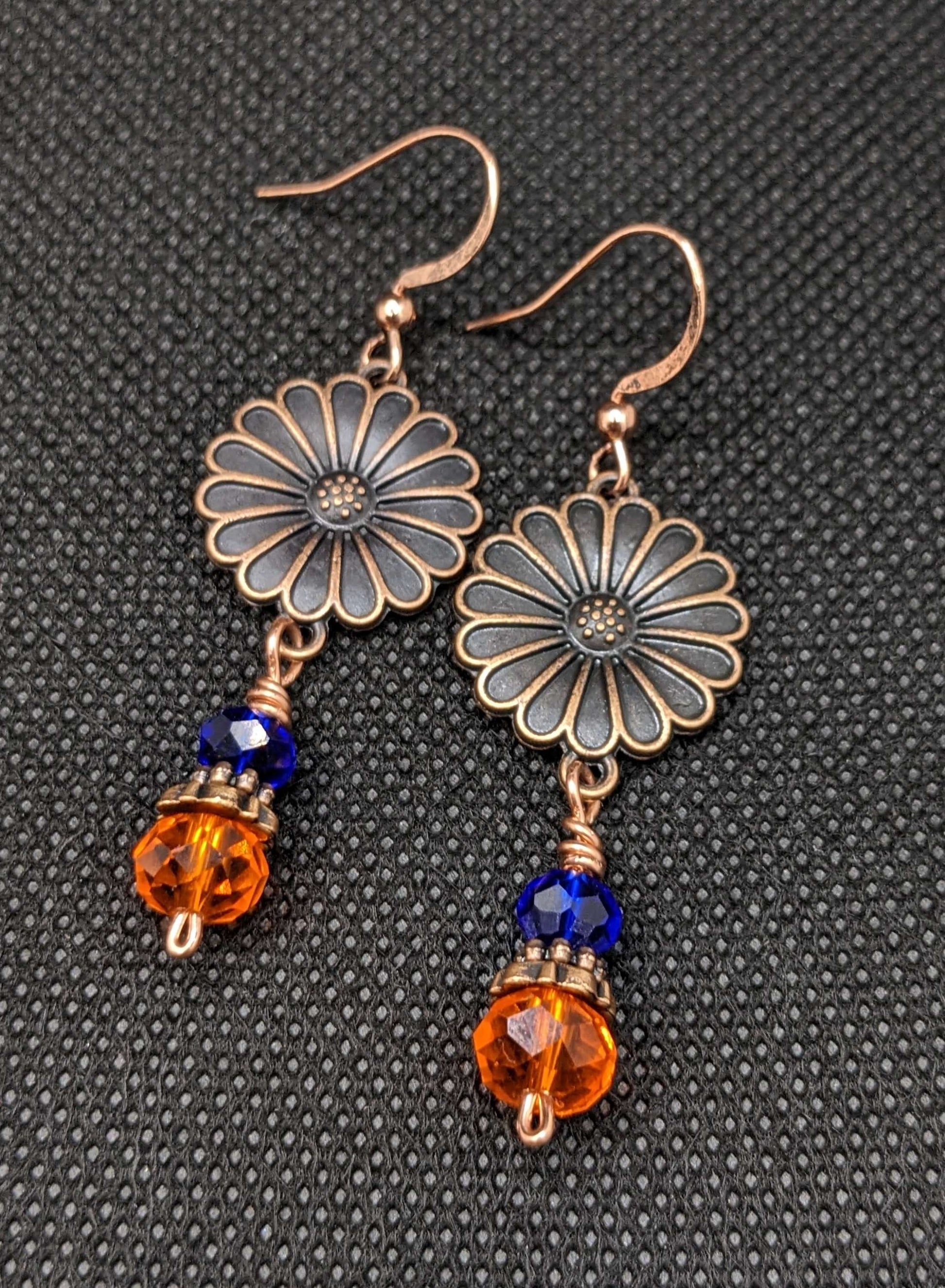 Blue & Orange Daisy Earrings - Earrings