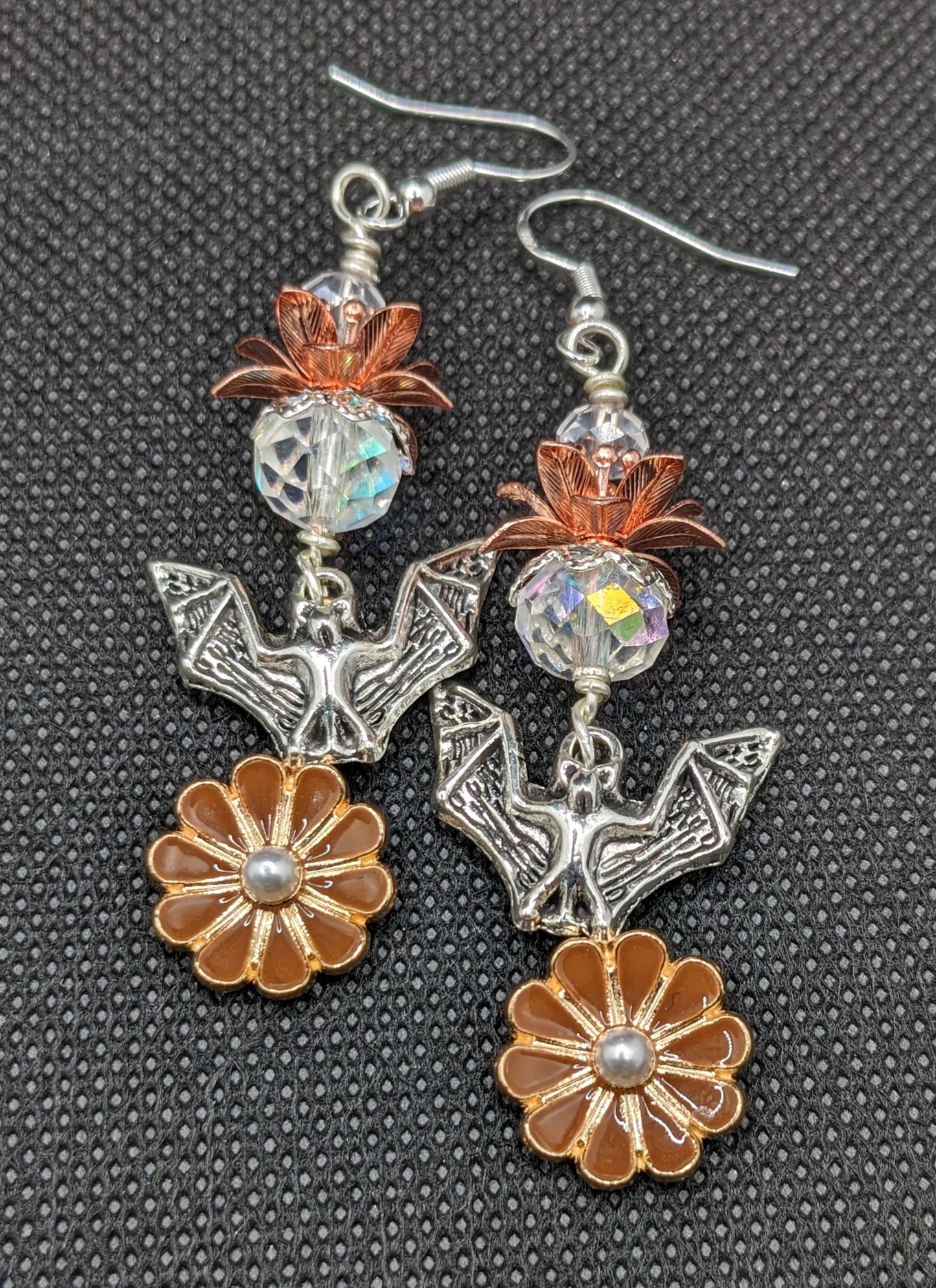 Fruit Bat & Brown Flower Earrings - Earrings