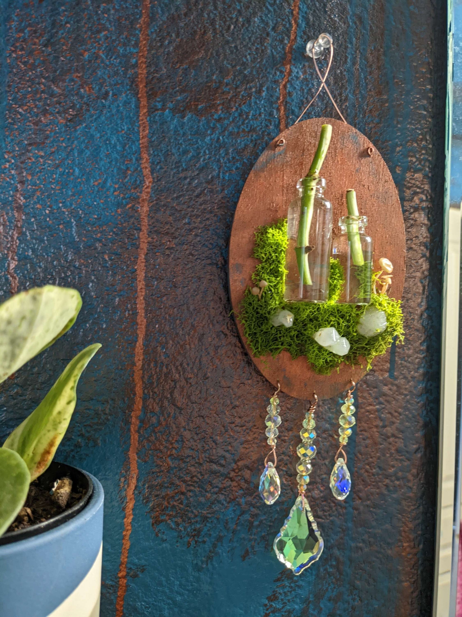 Mossy crystal Sun catcher & Succulent Propagator - Keychain