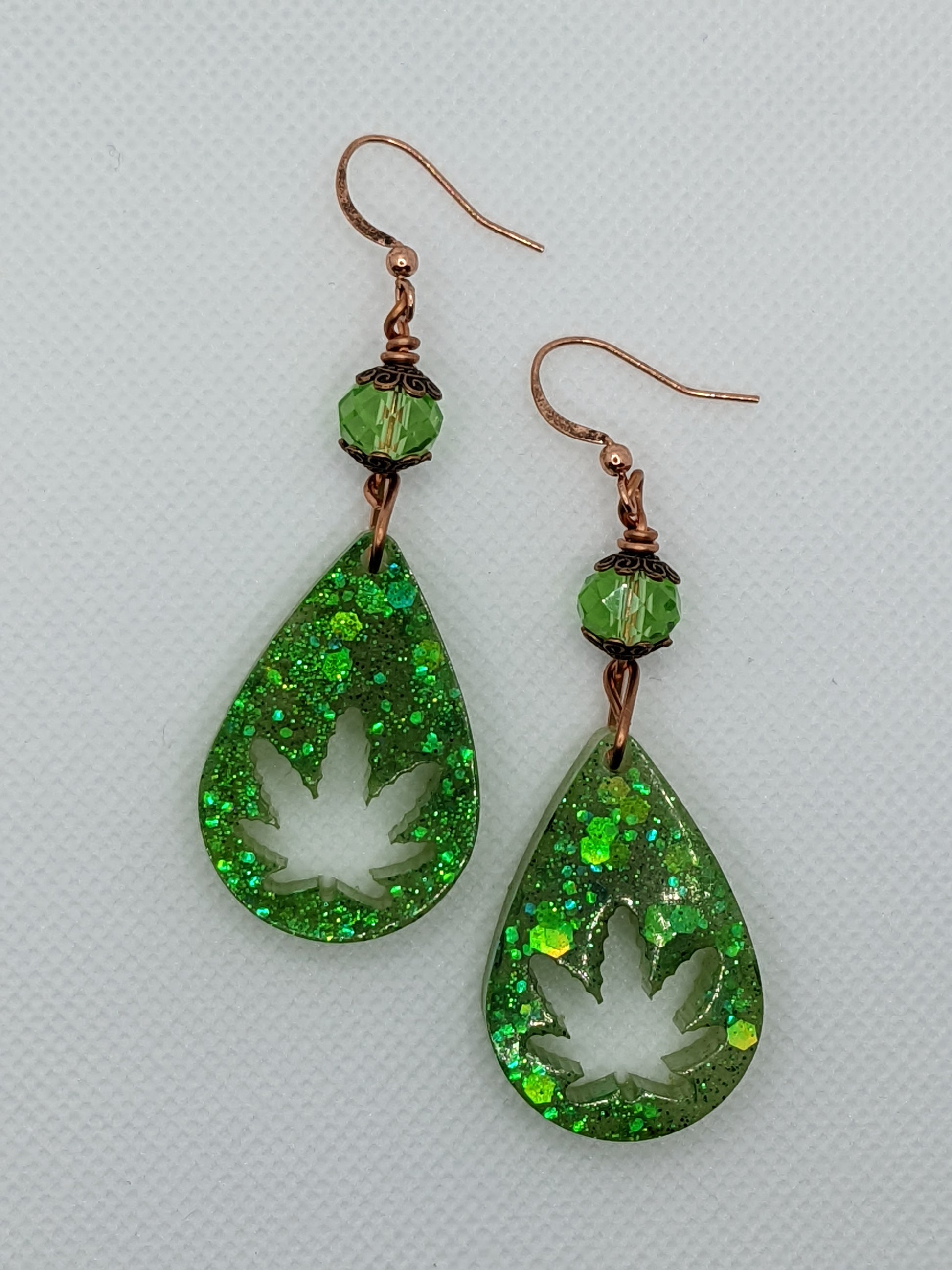 Green Teardrop Leaf Earrings - Earrings