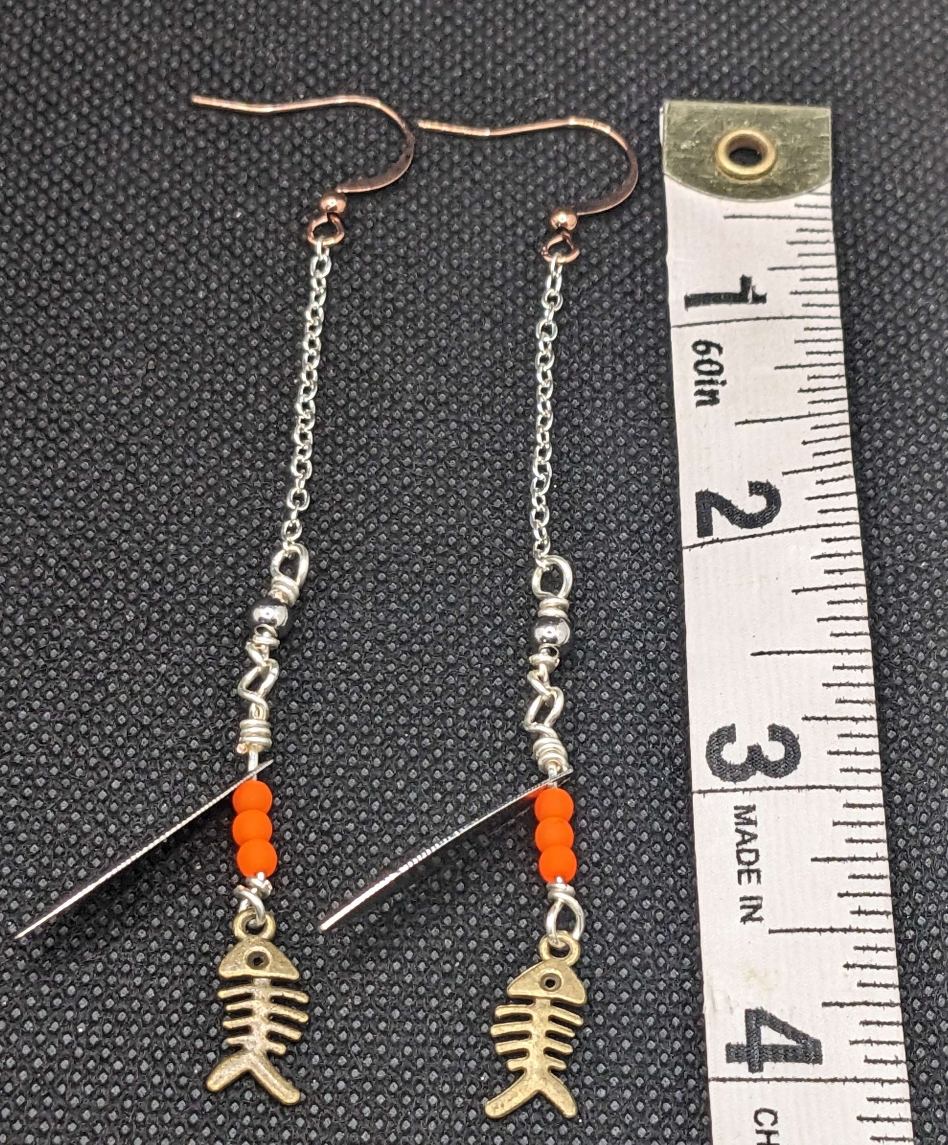 Bonefish on Neon orange Spinner Earrings - Earrings