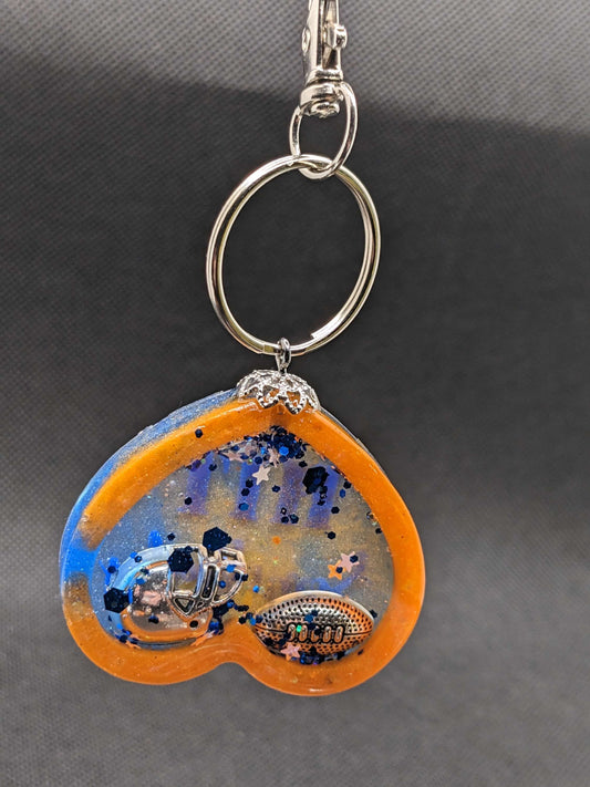 Blue & Orange Football heart Shaker Keychain - Keychain