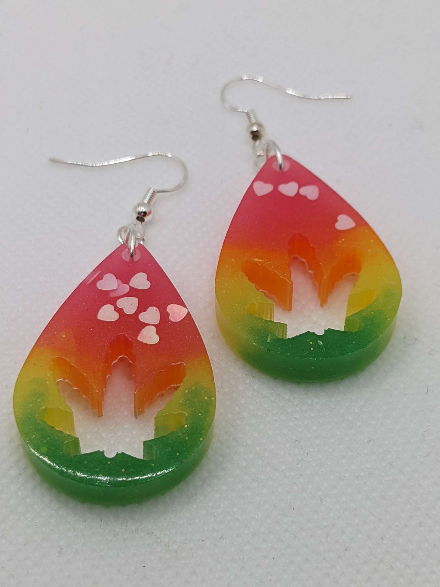 Rainbow Sherbet Teardrop Leaf Cutout Earrings - Earrings