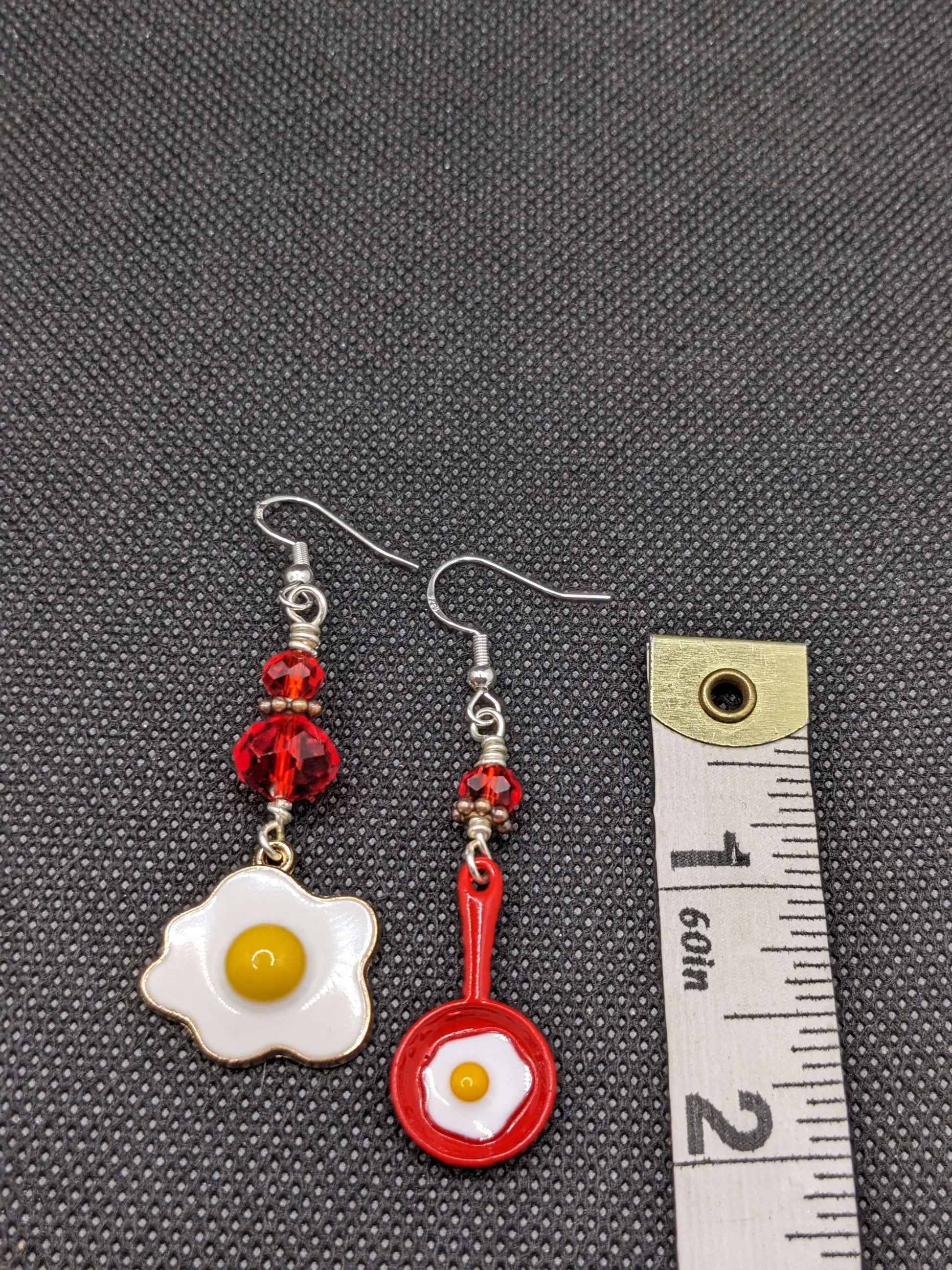 Red Crystals & Fried Egg Earrings - Earrings