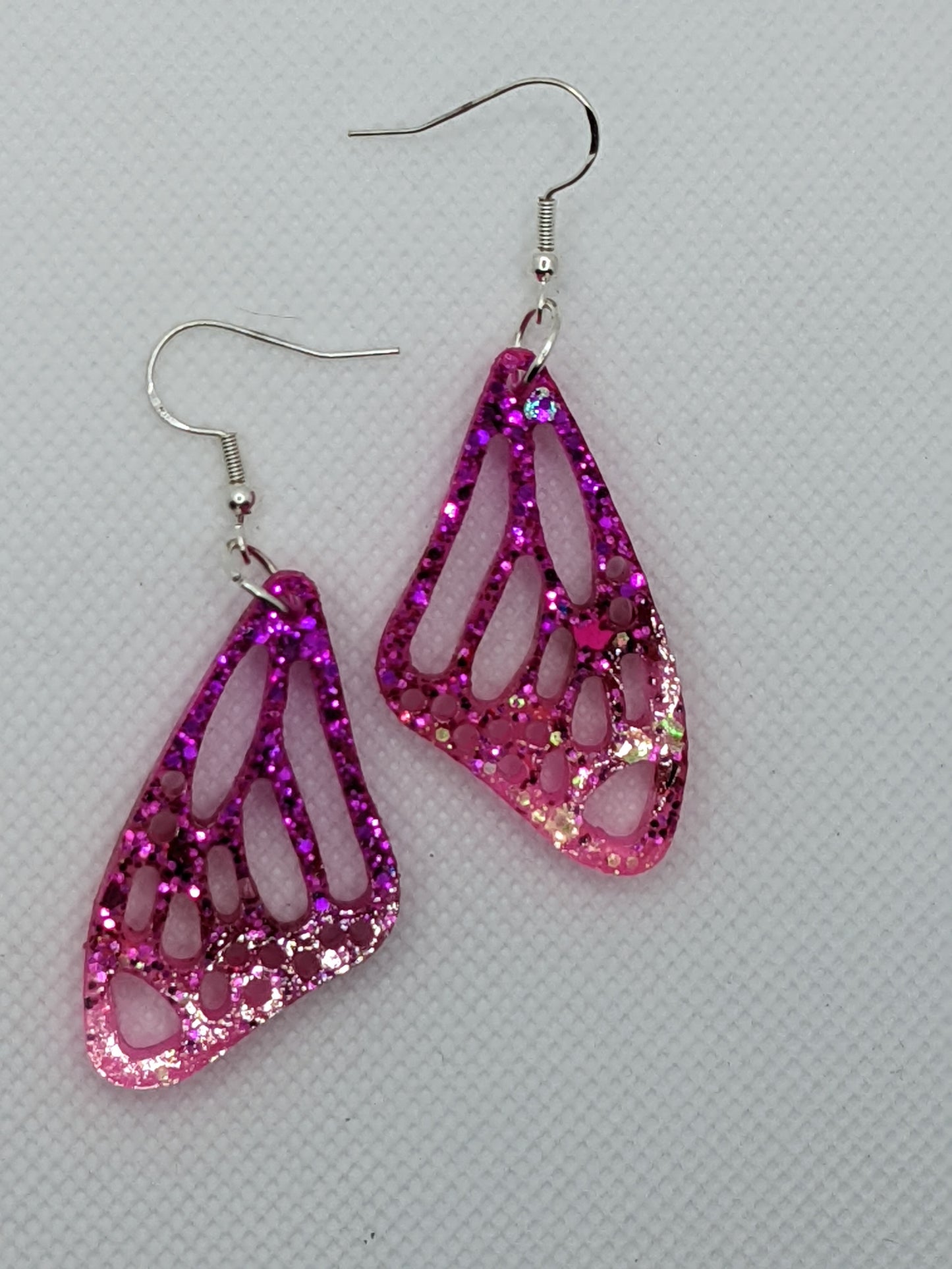 Pink Glitter Butterfly Wing Earrings - Earrings