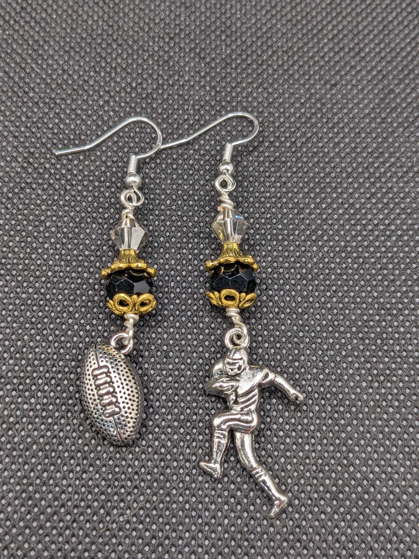 Football black, gold & silver crystal Earrings - Earrings