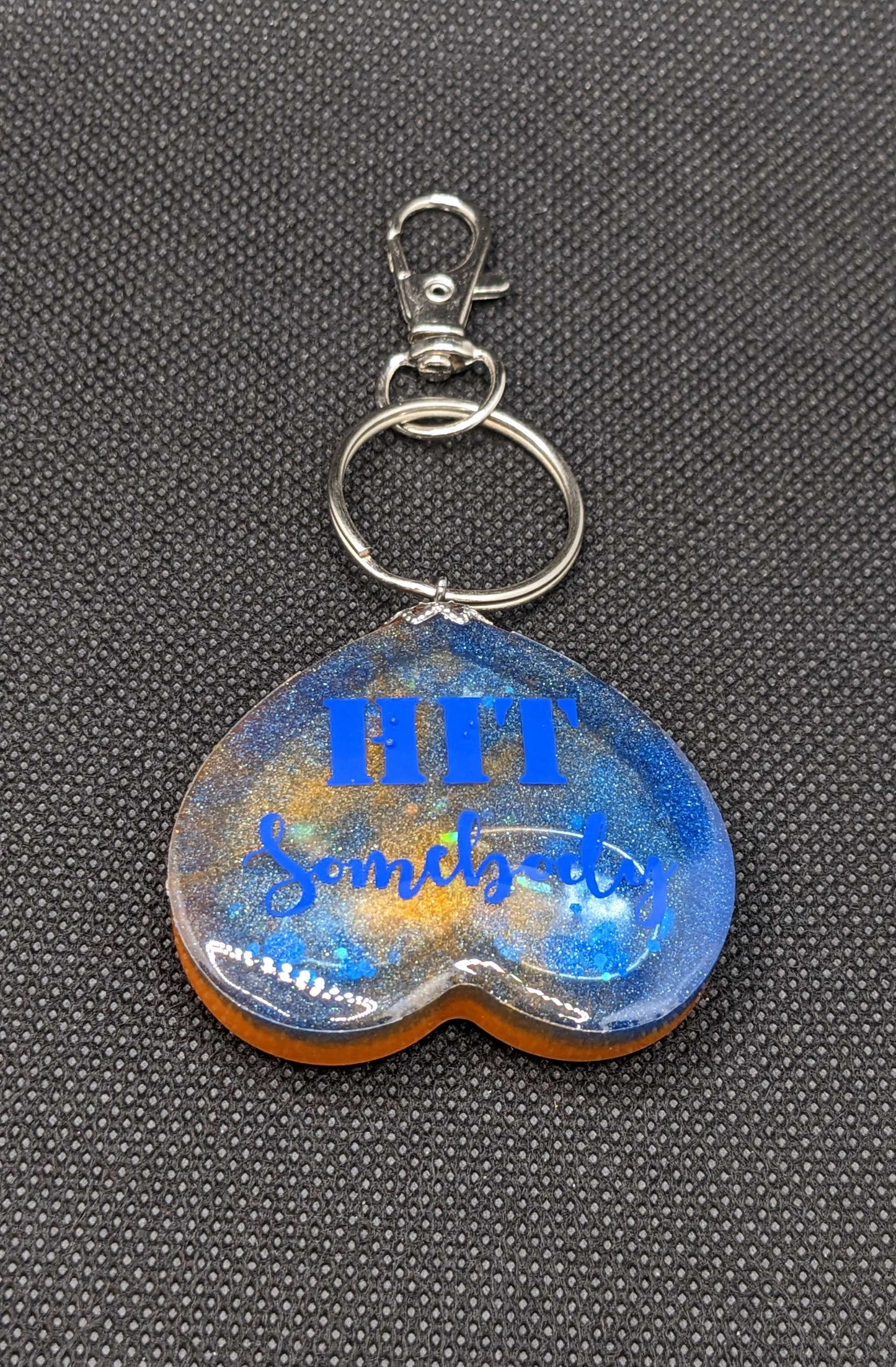 Blue & Orange Football heart Shaker Keychain - Keychain