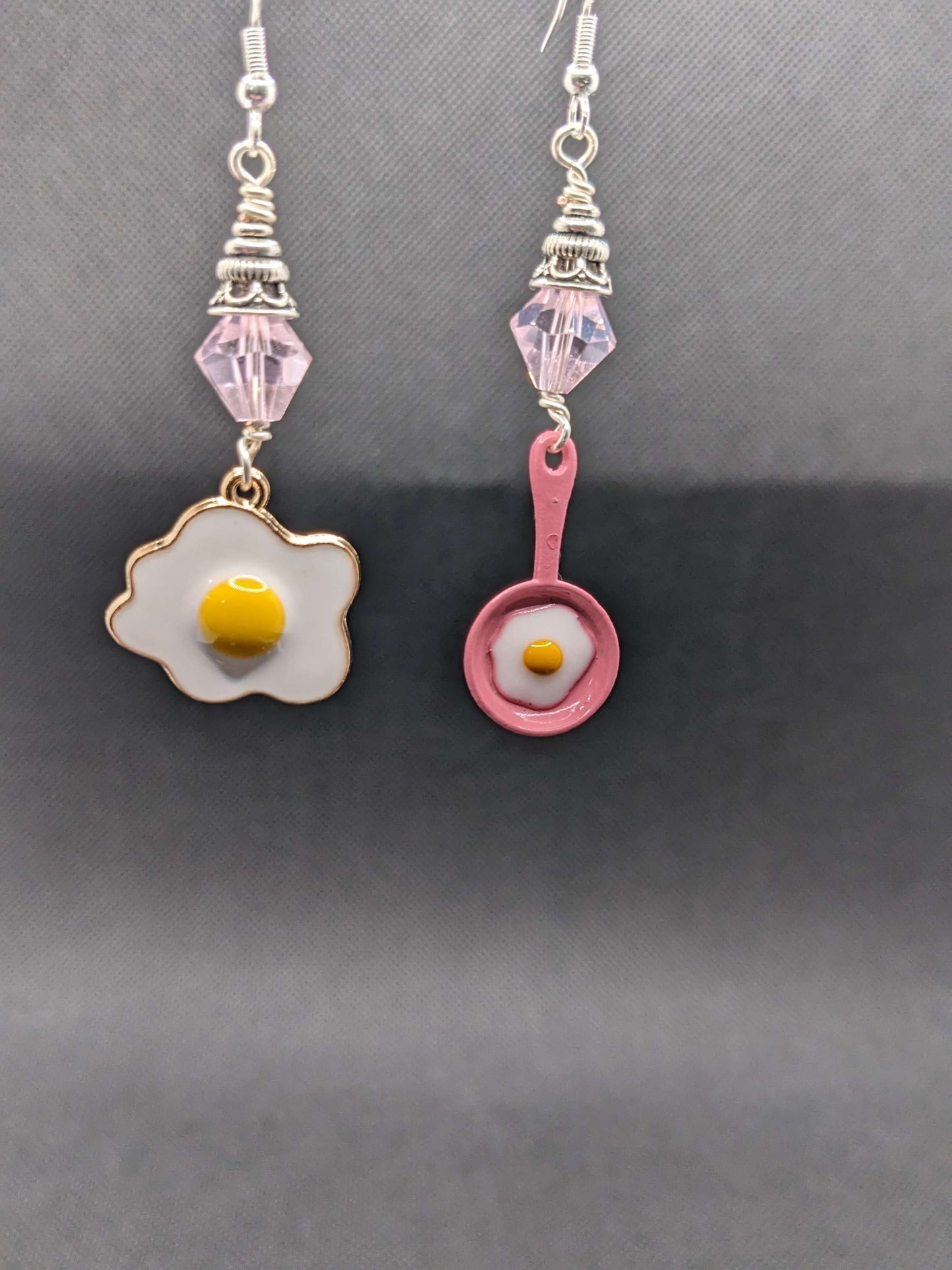 Pink Crystals & Fried Egg in pan Earrings - Earrings